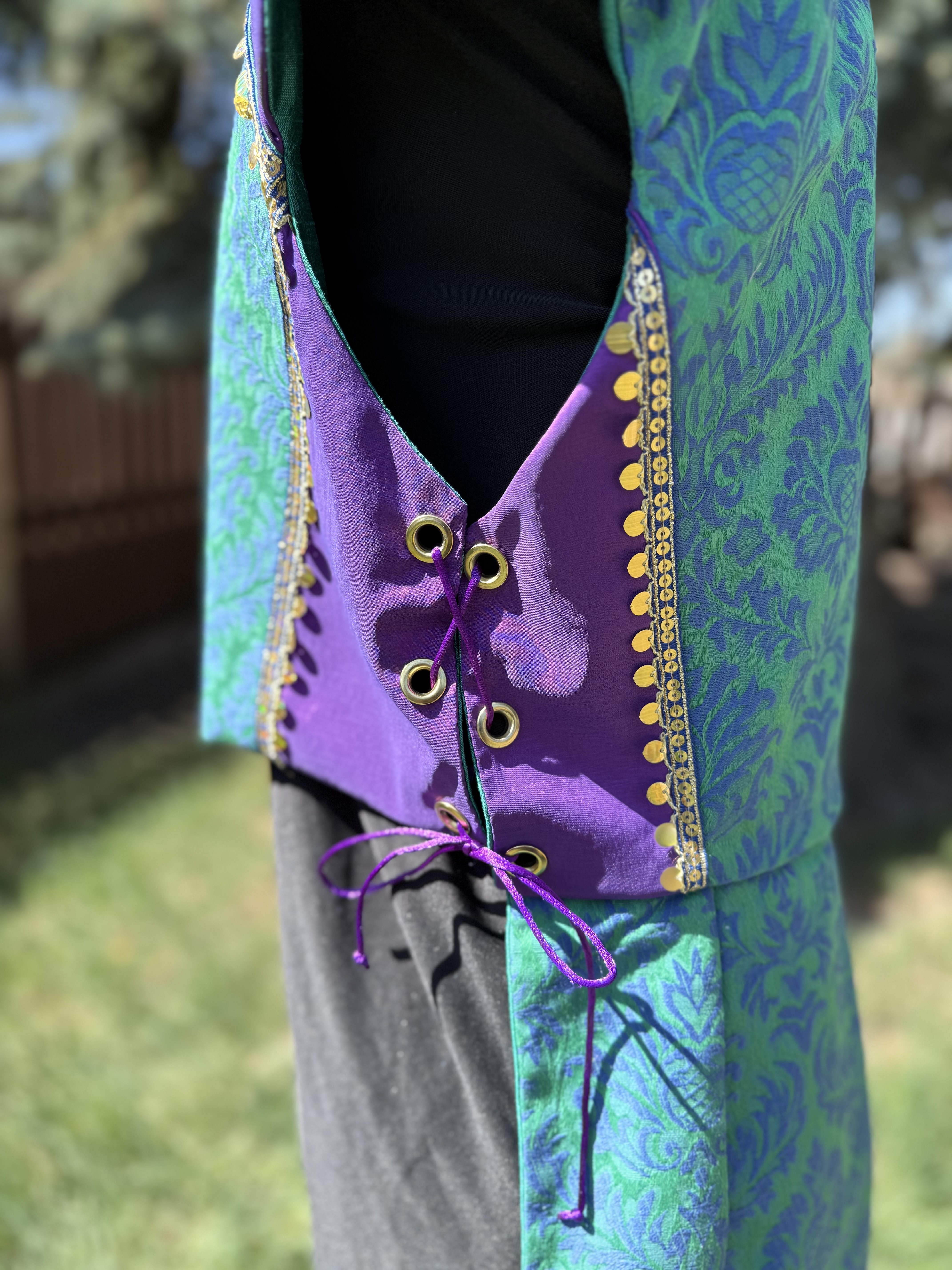 Purple & Cyan Brocade Corset Vest