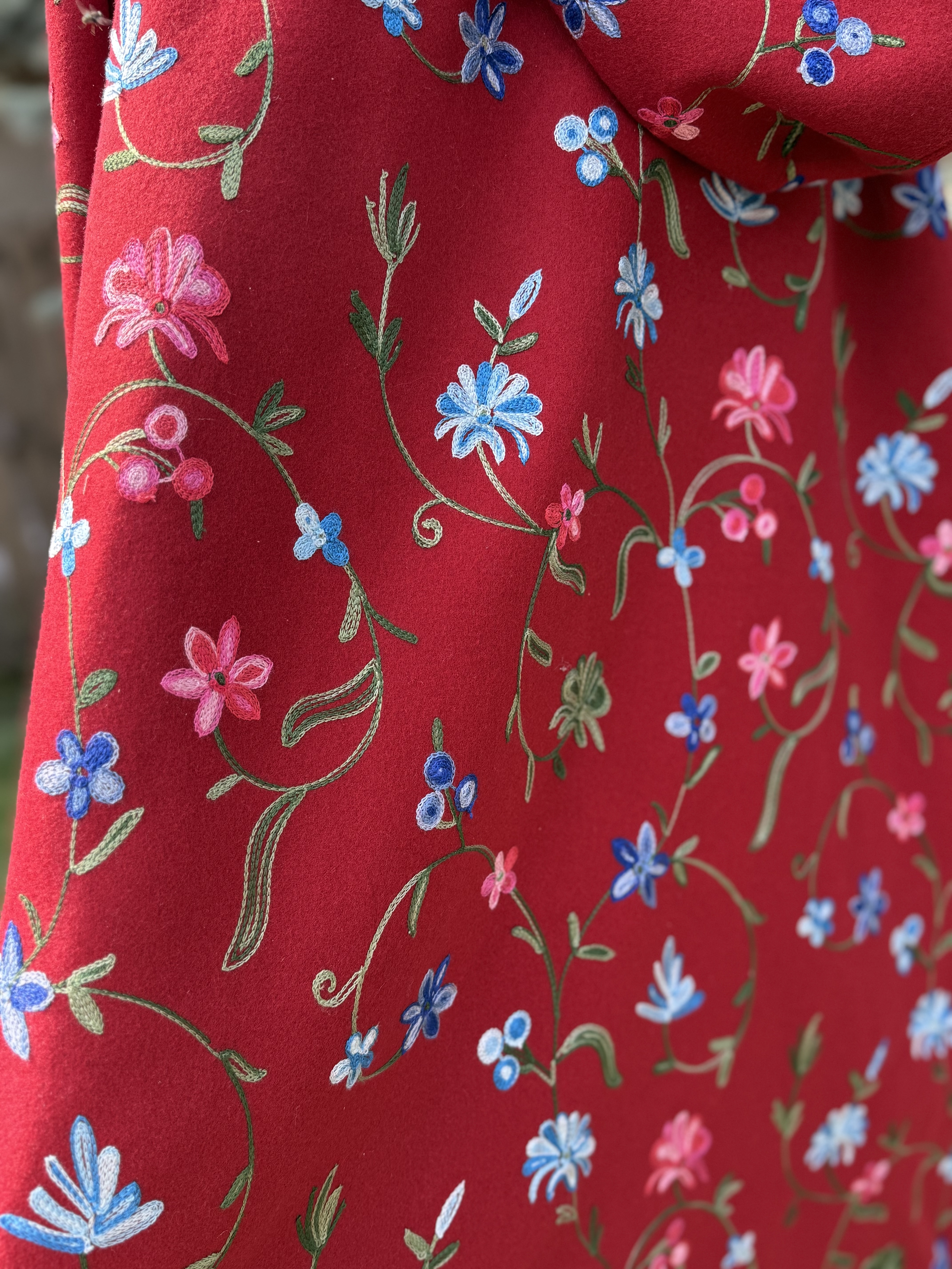 Embroidered Red Hooded Cape
