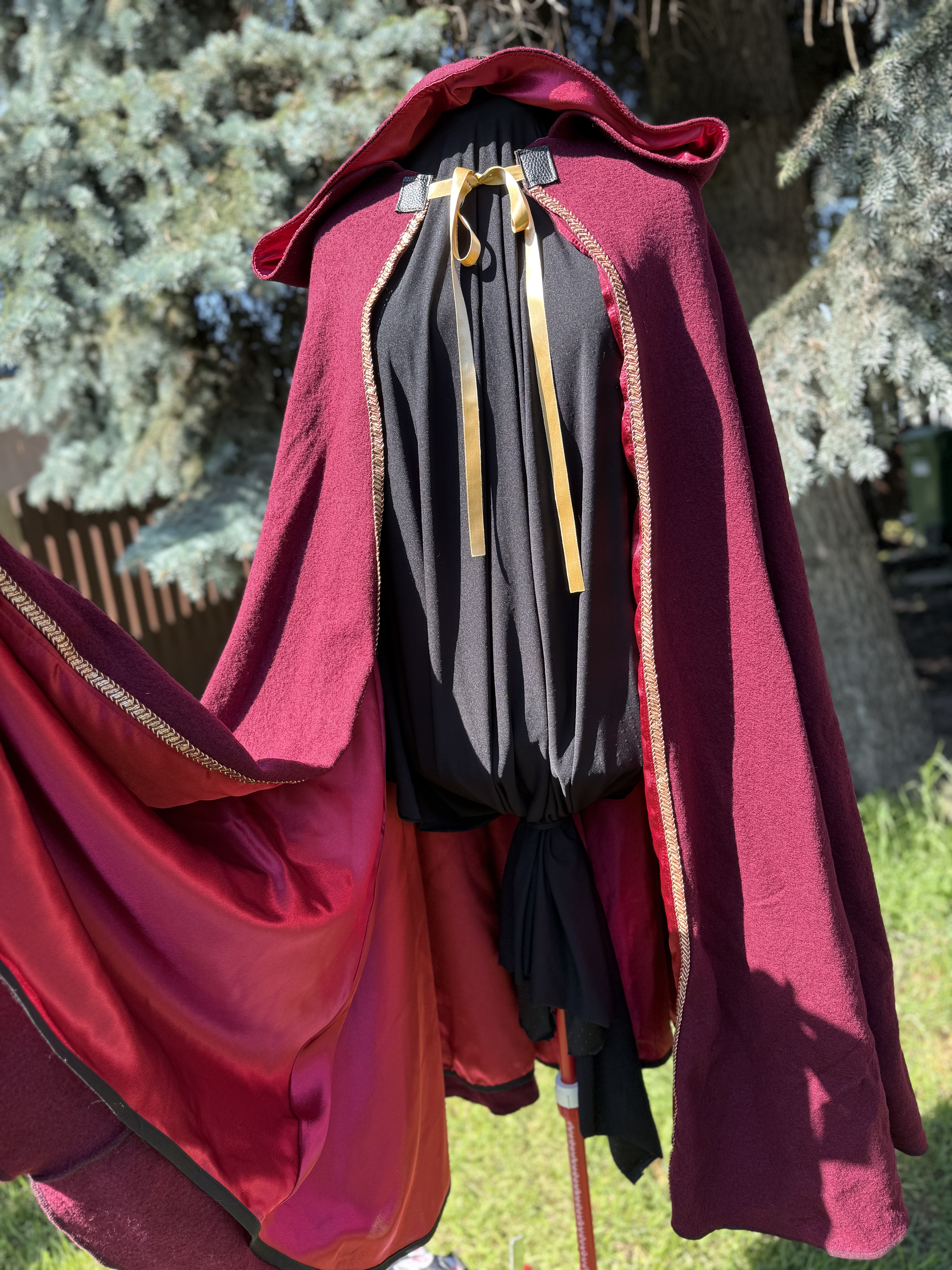 Tertia: Burgundy Wool Cloak with Satin Lining