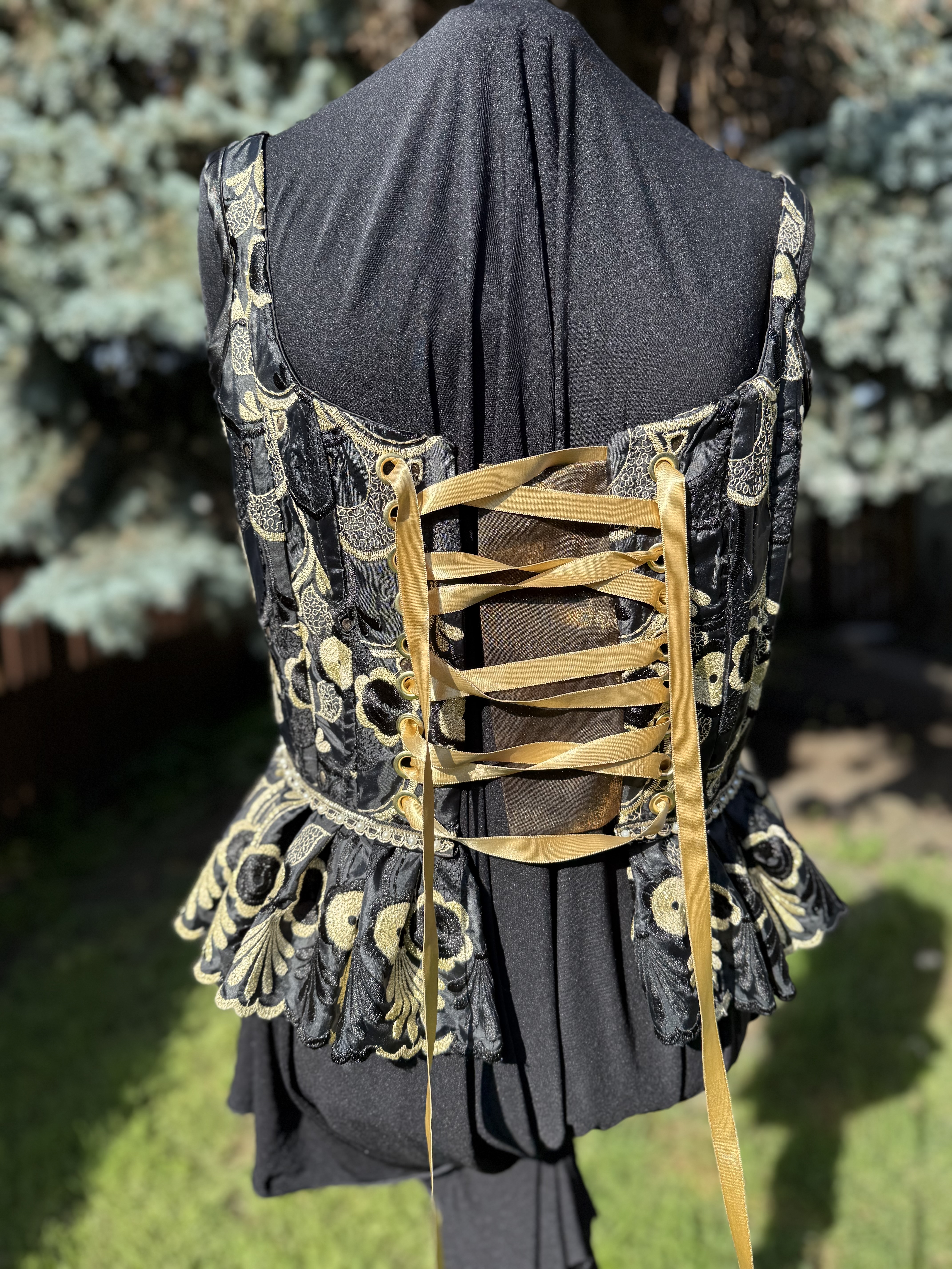Catarina: Black and Gold Embroidered Corset Top