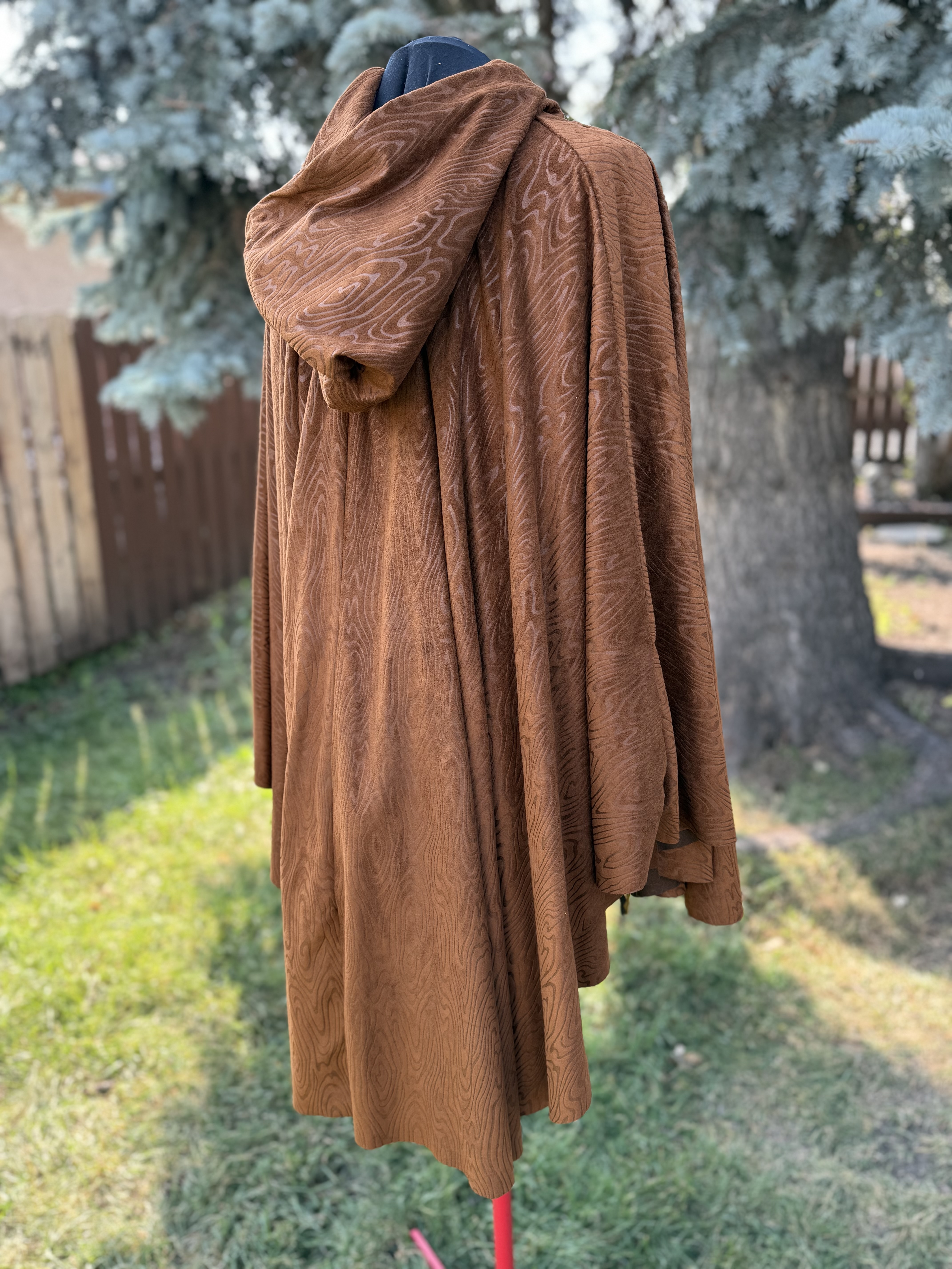 Faux Suede Wood-Grain Cloak