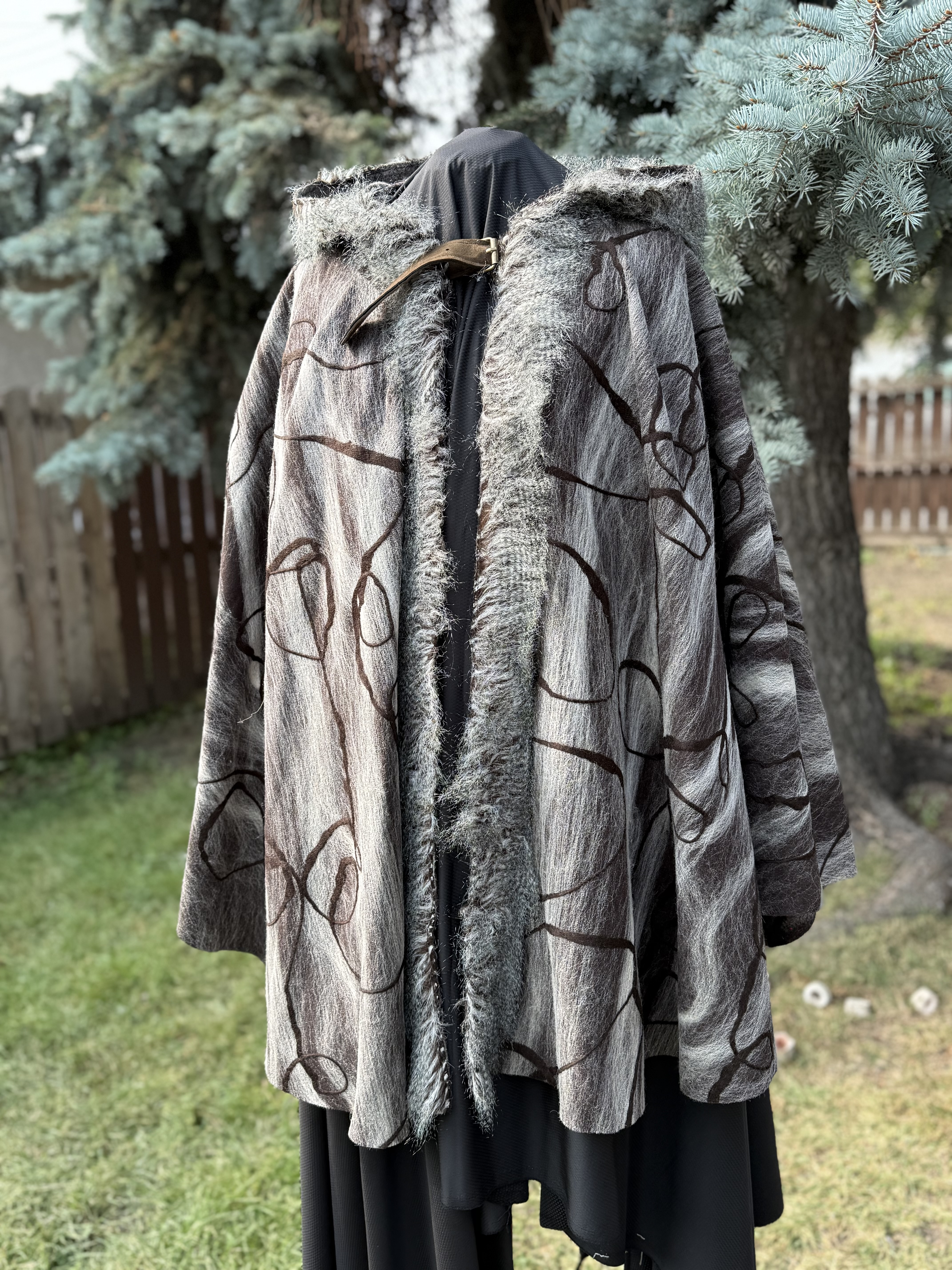 Grey Faux Fur Hooded Cape