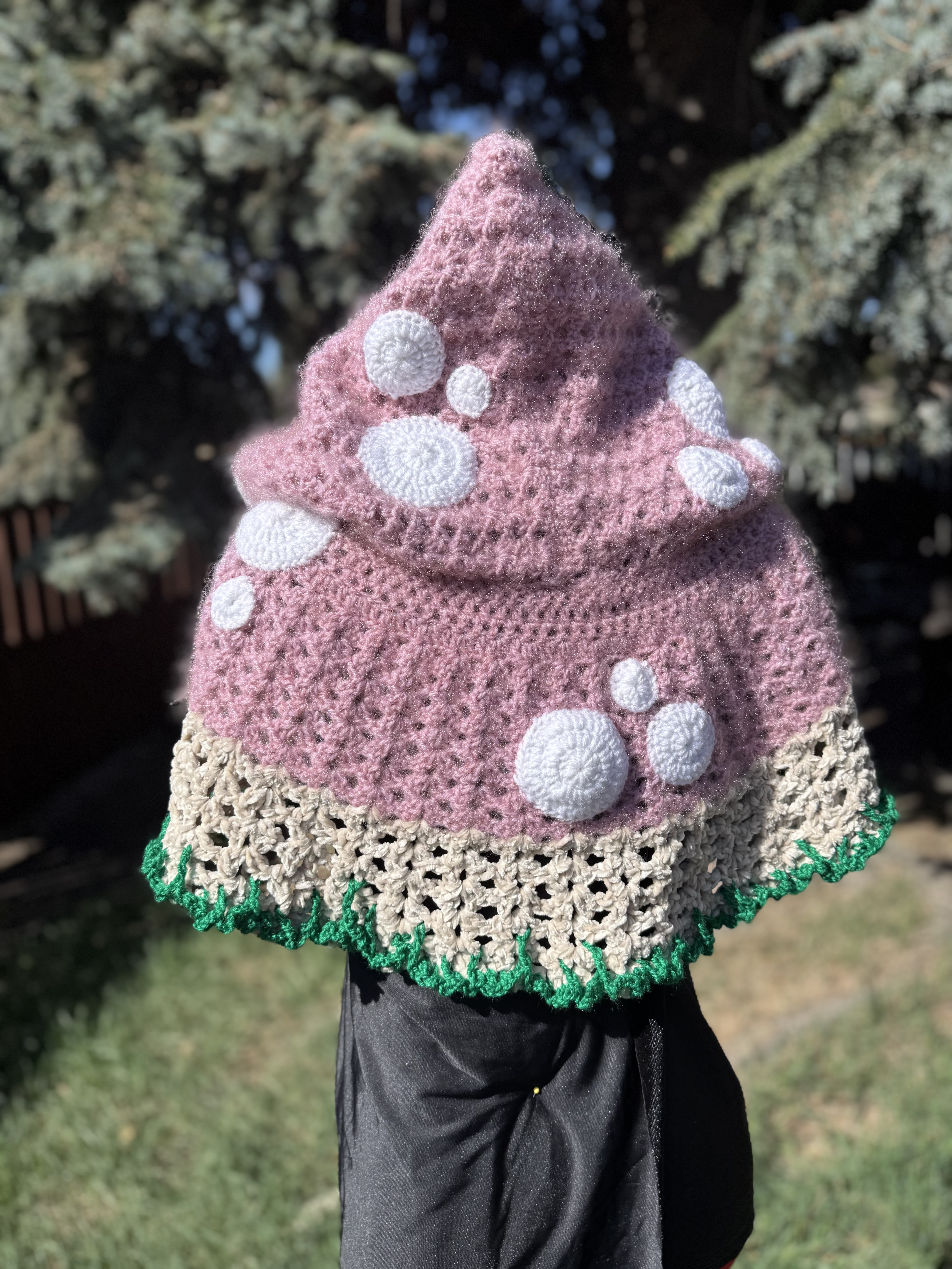 Pink Mushroom Crochet Capelet