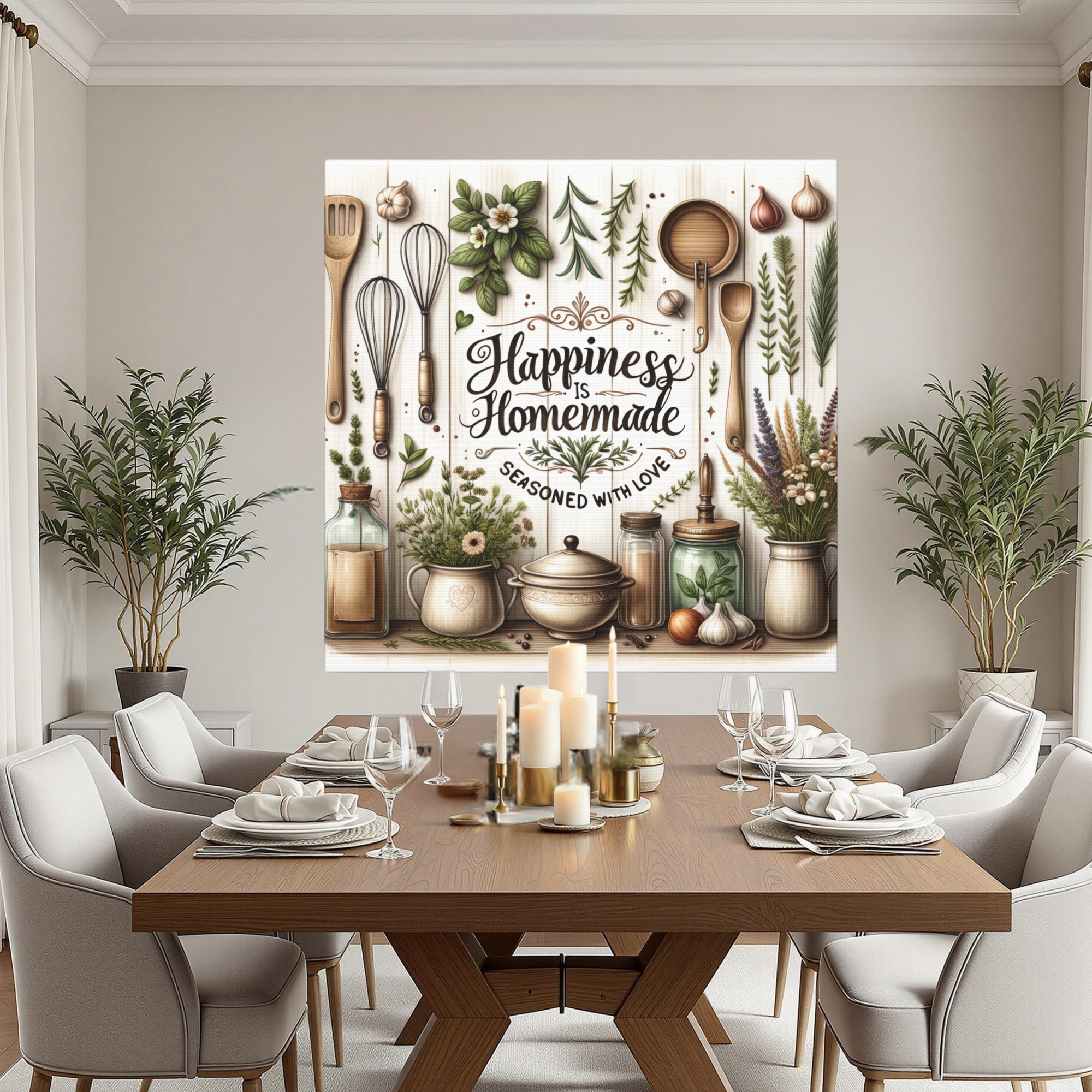 Rustic Kitchen Cooking Tools With Herbs Garlic Wall Art