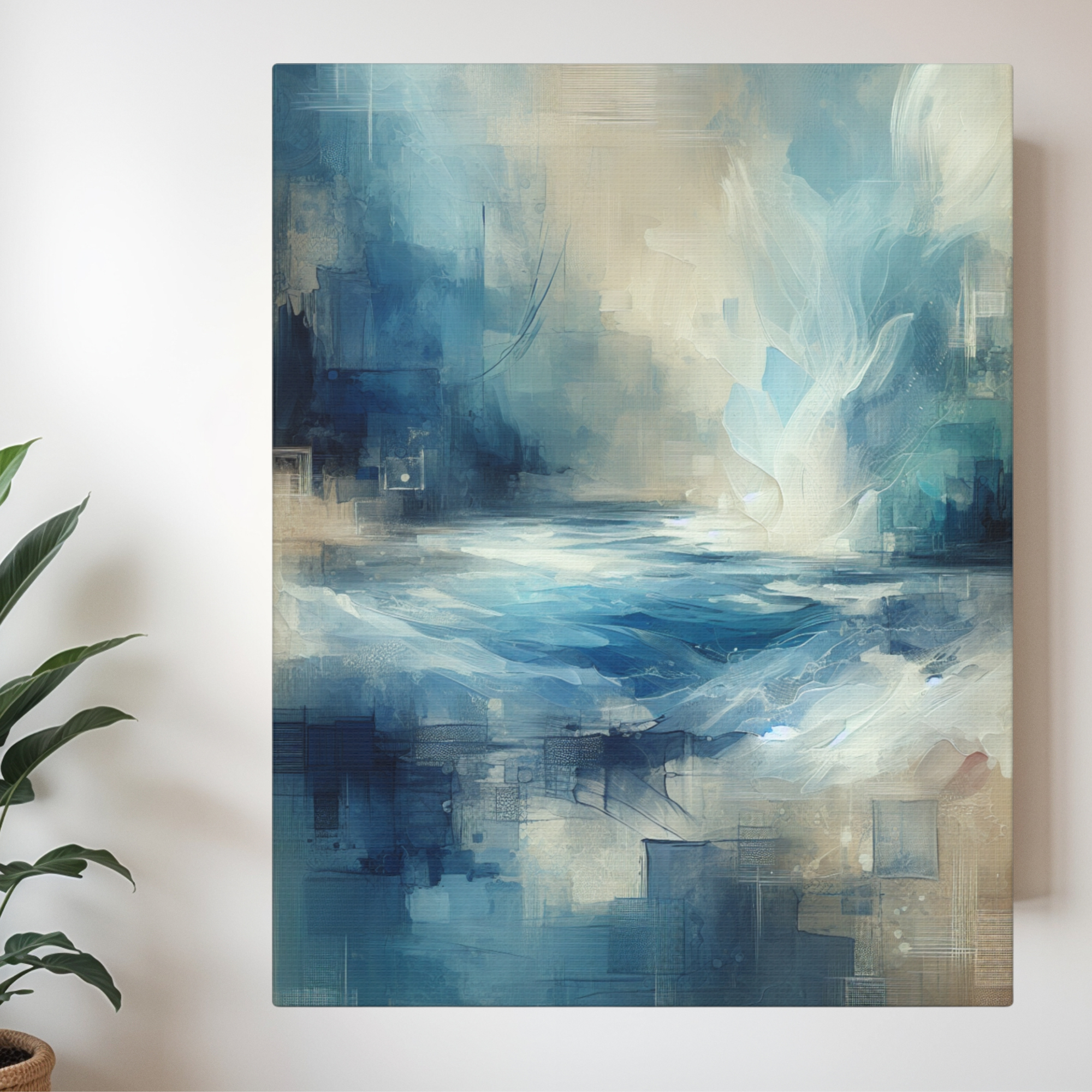 Ocean Light and Abstract Sky in Cool Blue and Sand Tones Wall Art