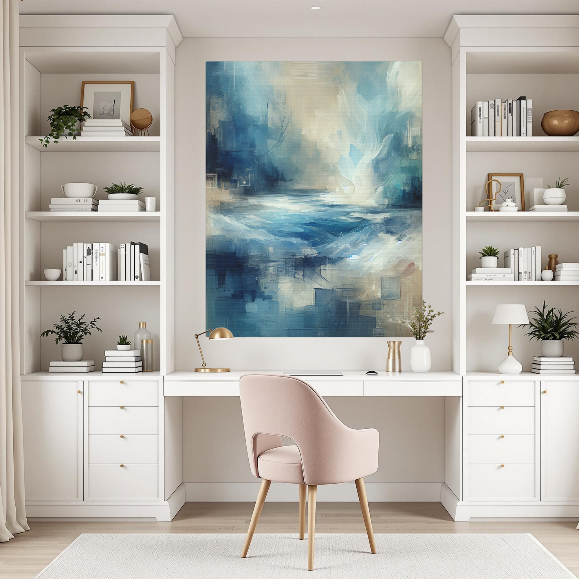 Ocean Light and Abstract Sky in Cool Blue and Sand Tones Wall Art