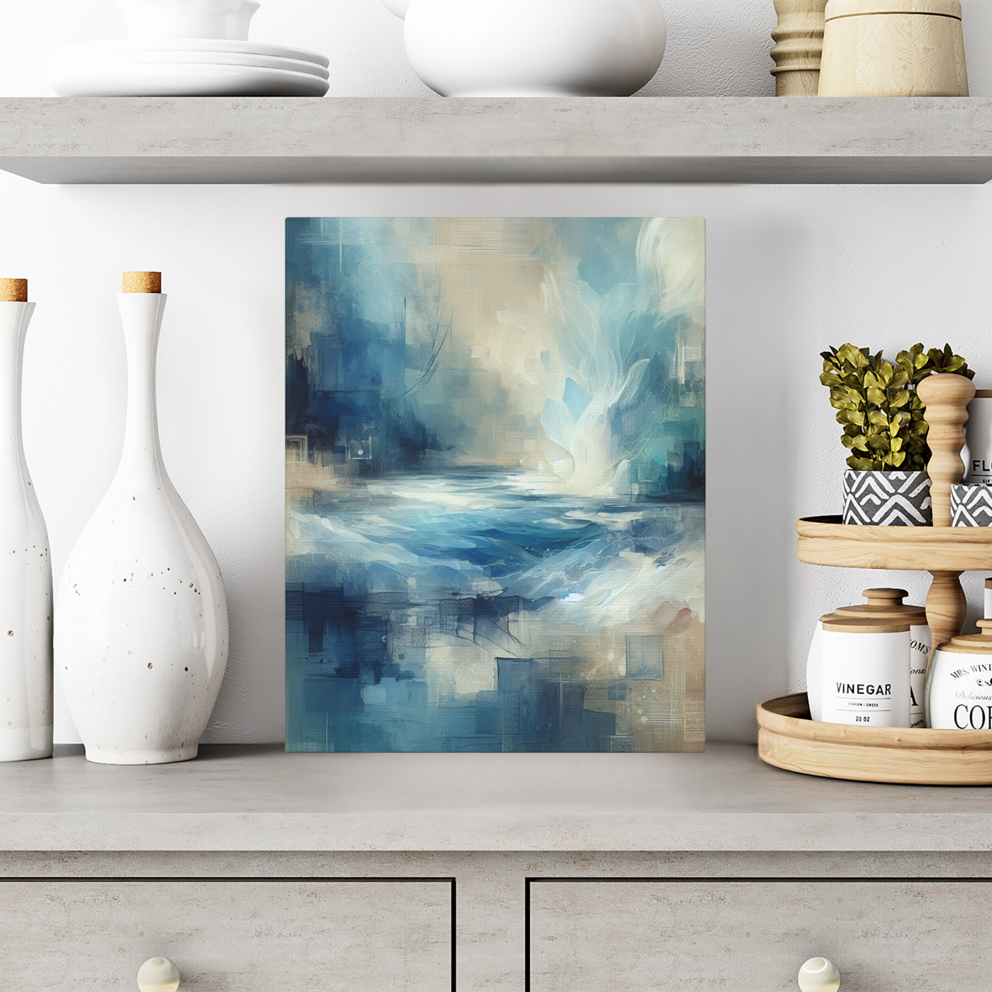 Ocean Light and Abstract Sky in Cool Blue and Sand Tones Wall Art