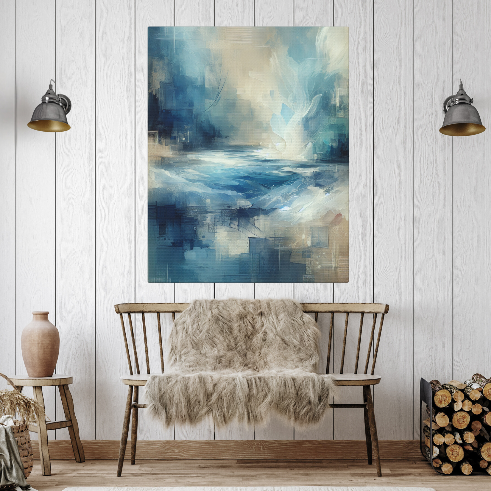 Ocean Light and Abstract Sky in Cool Blue and Sand Tones Wall Art