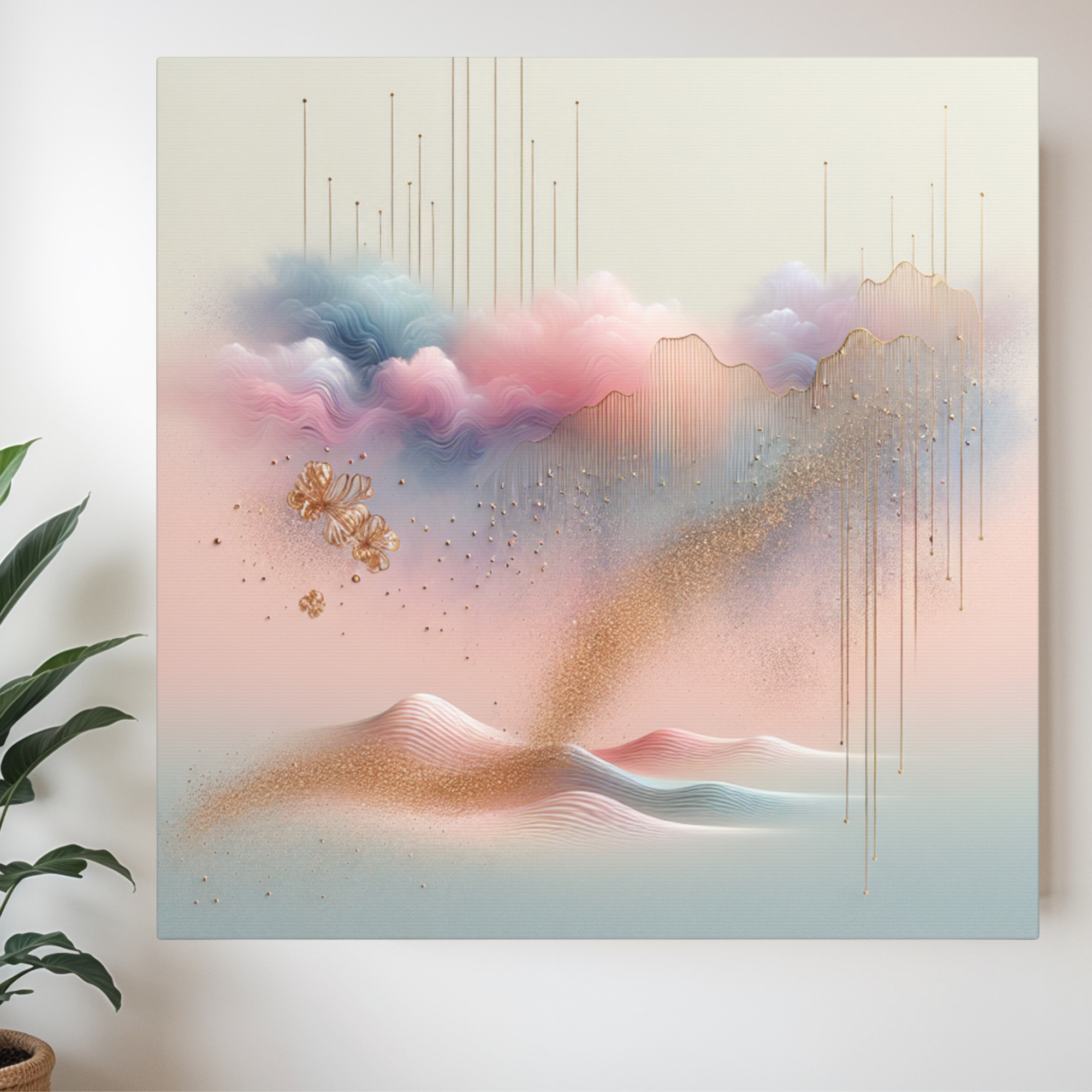 Blush Gold and Blue Dreamscape Abstract Canvas Wall Art