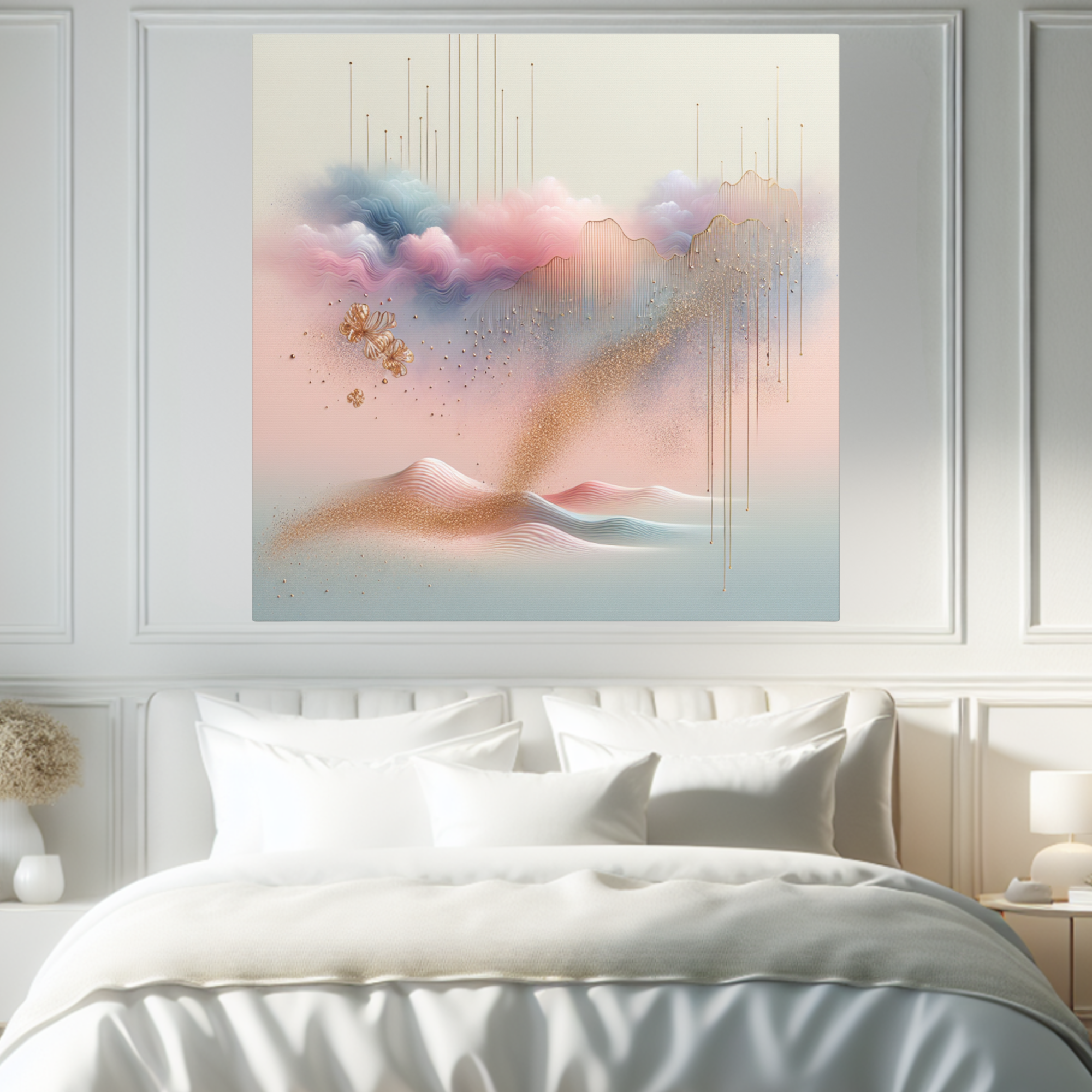 Blush Gold and Blue Dreamscape Abstract Canvas Wall Art