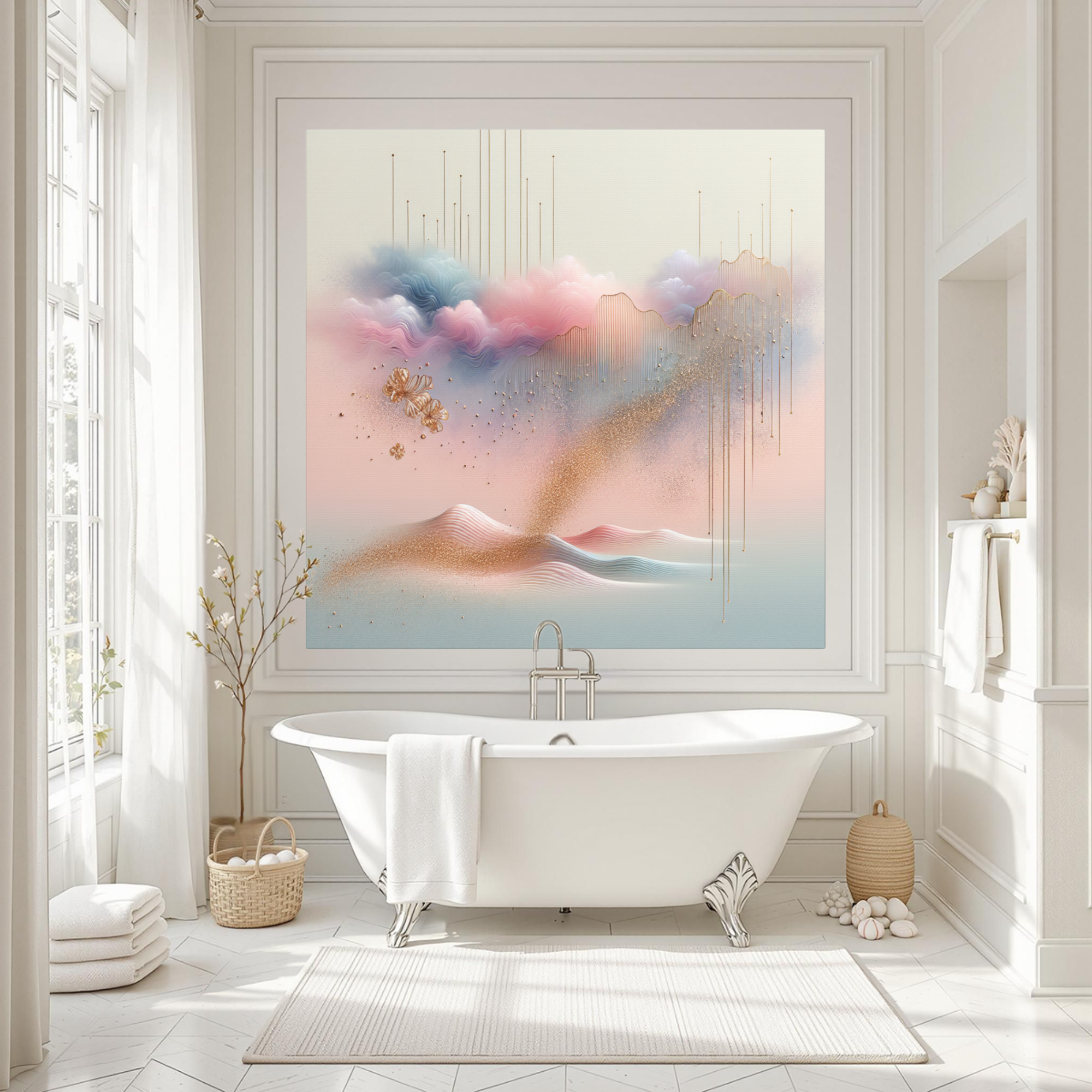 Blush Gold and Blue Dreamscape Abstract Canvas Wall Art