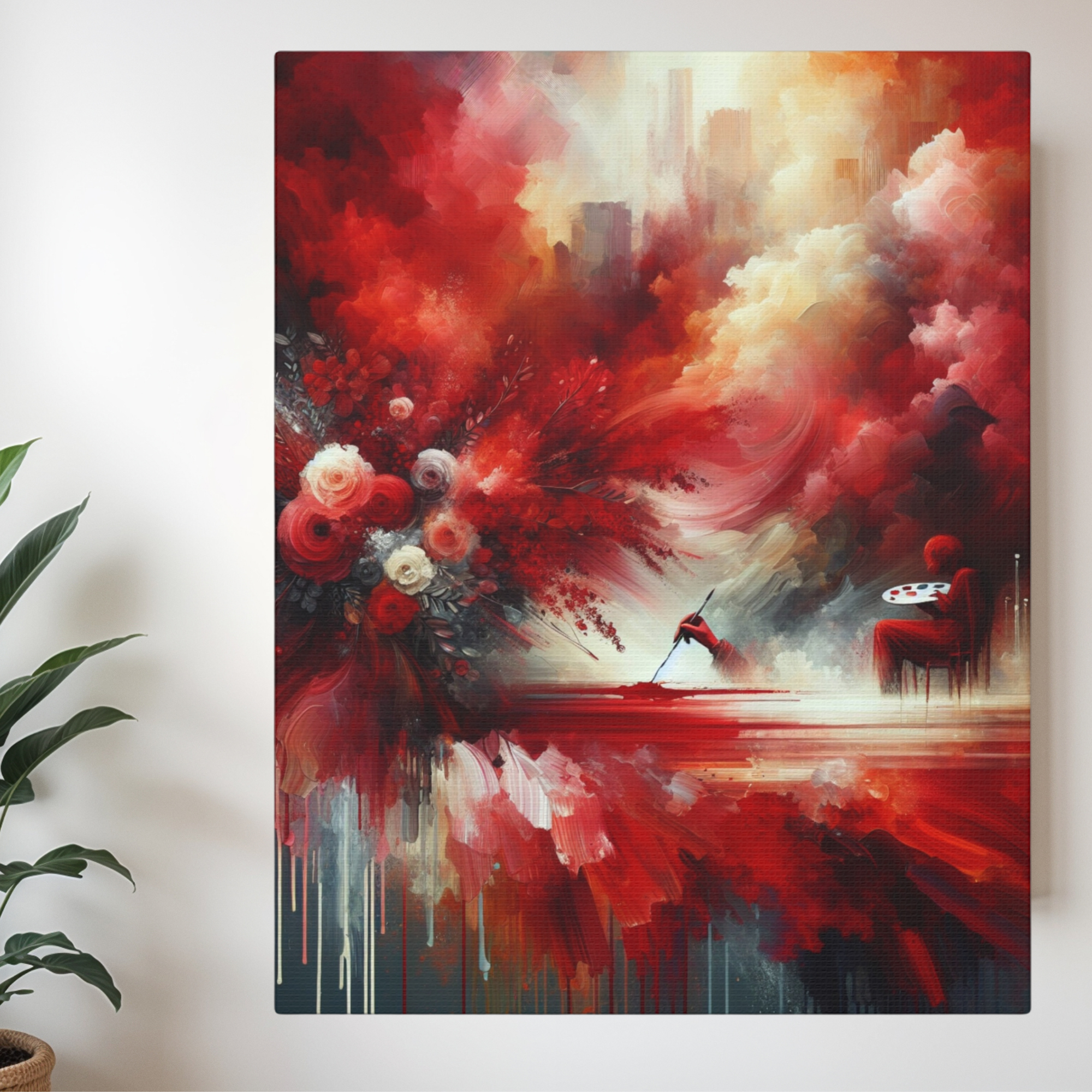Painter in Crimson Storm – Abstract Red Wall Art