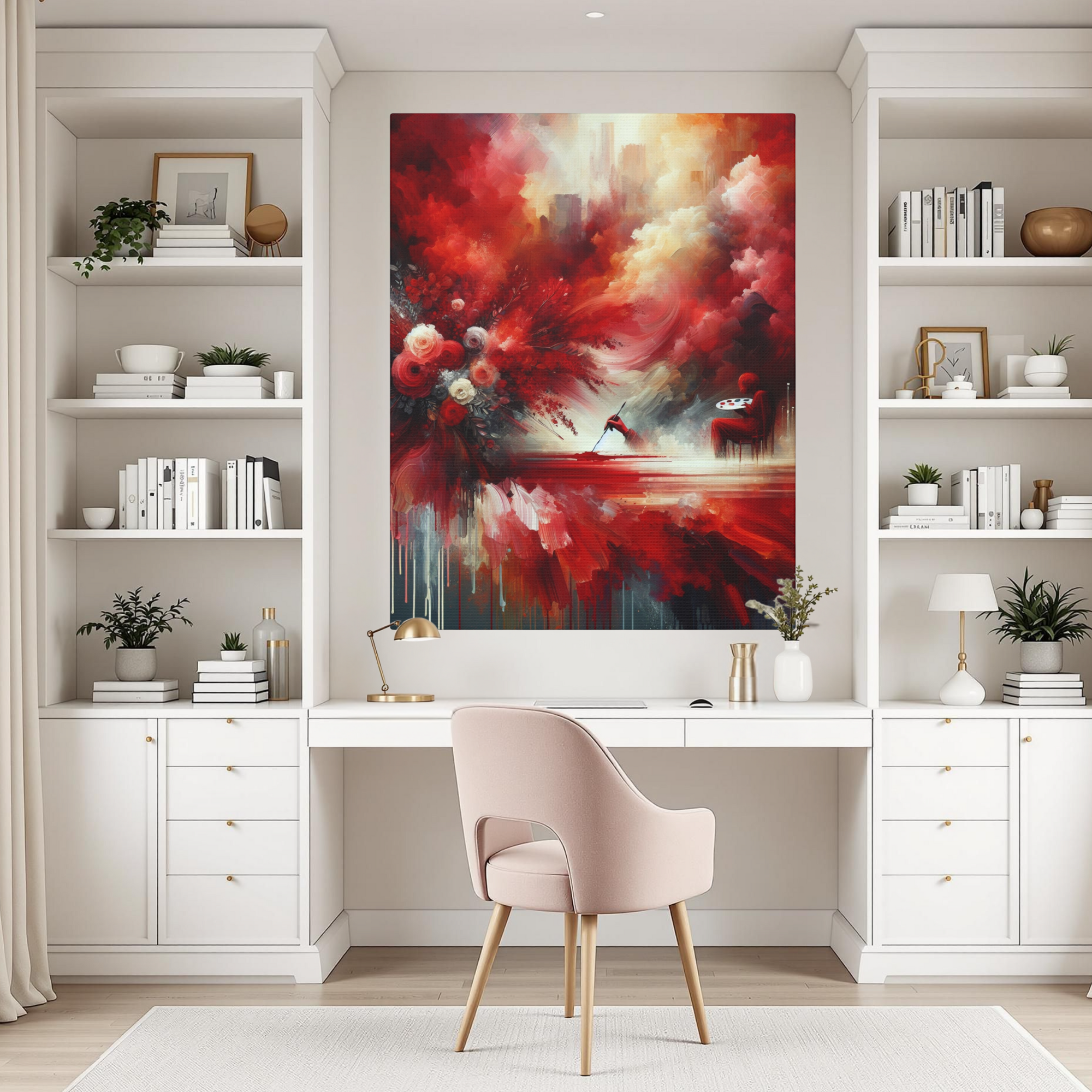 Painter in Crimson Storm – Abstract Red Wall Art