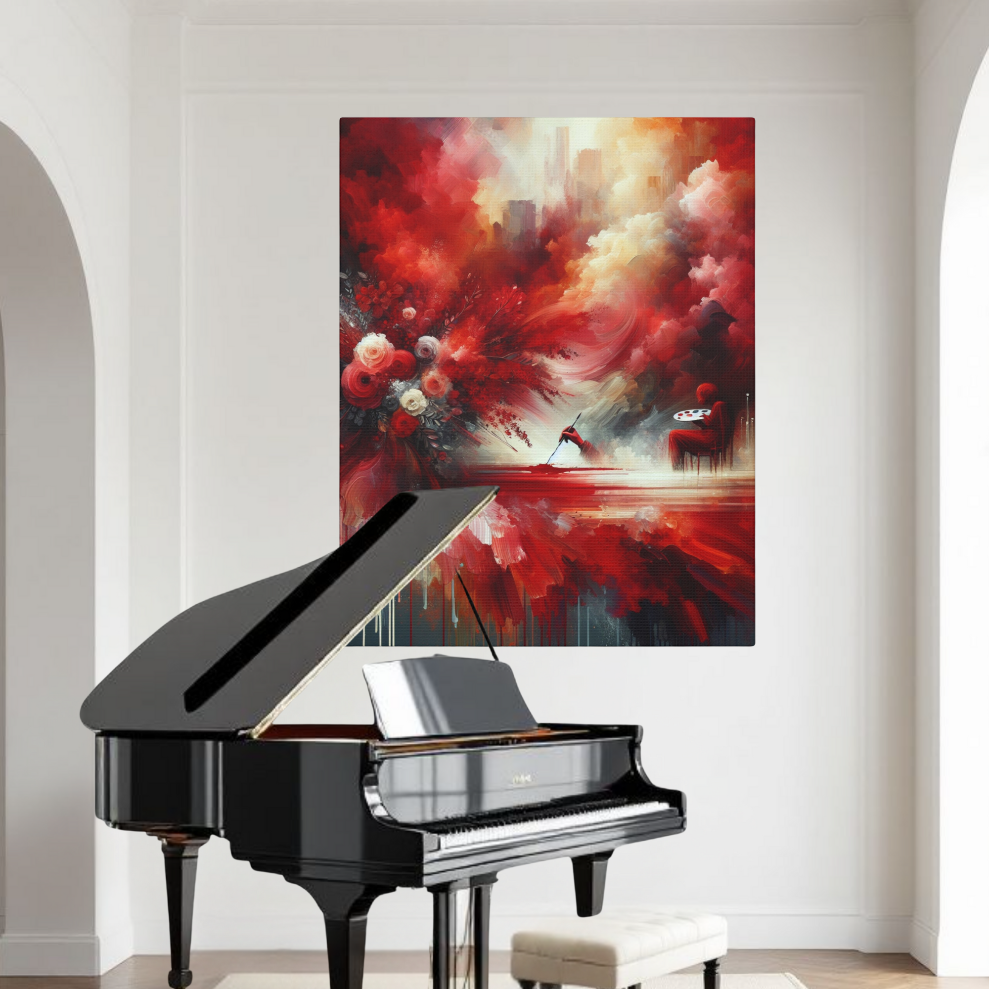 Painter in Crimson Storm – Abstract Red Wall Art