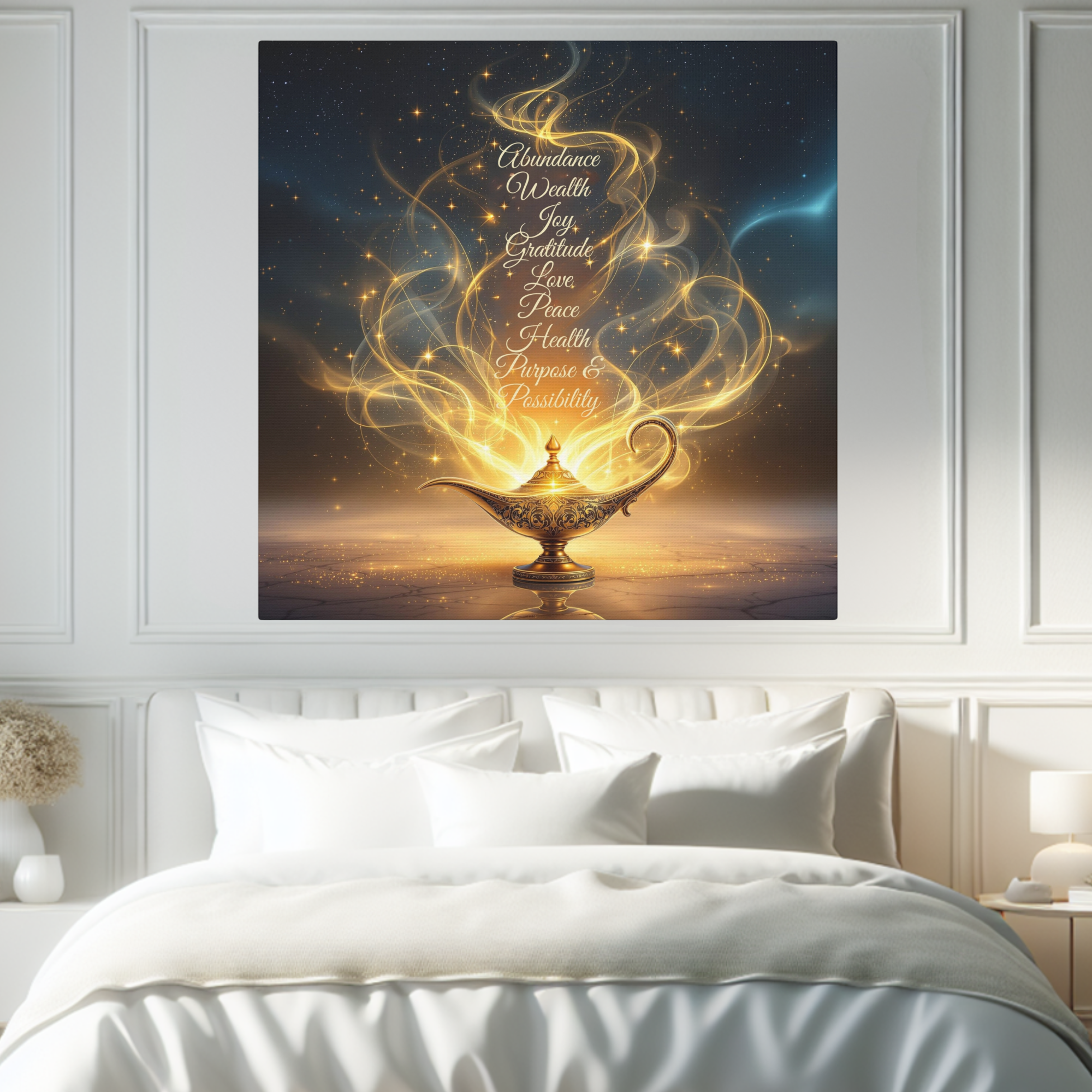 Golden Genie Lamp With Words of Abundance & Light
