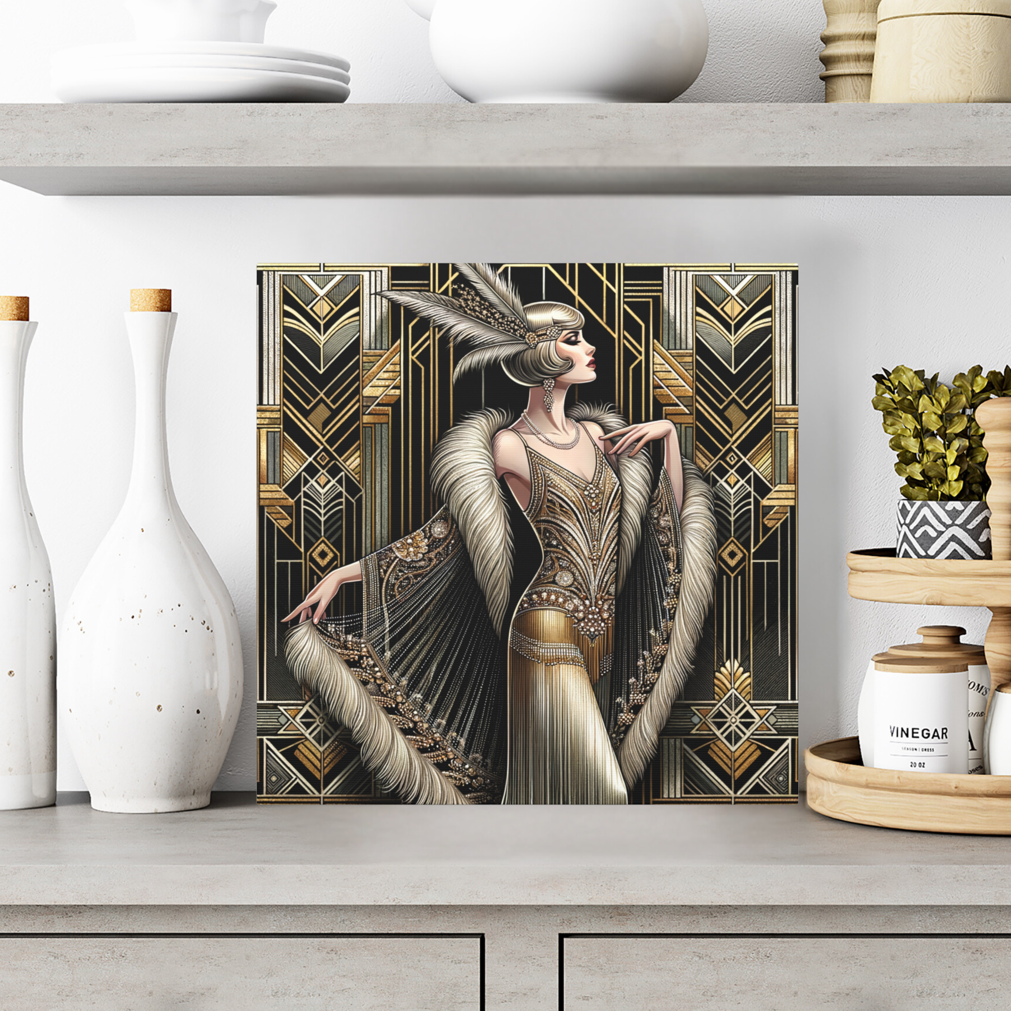Roaring Twenties Glam Art Deco Wall Art – Gold Flapper Print