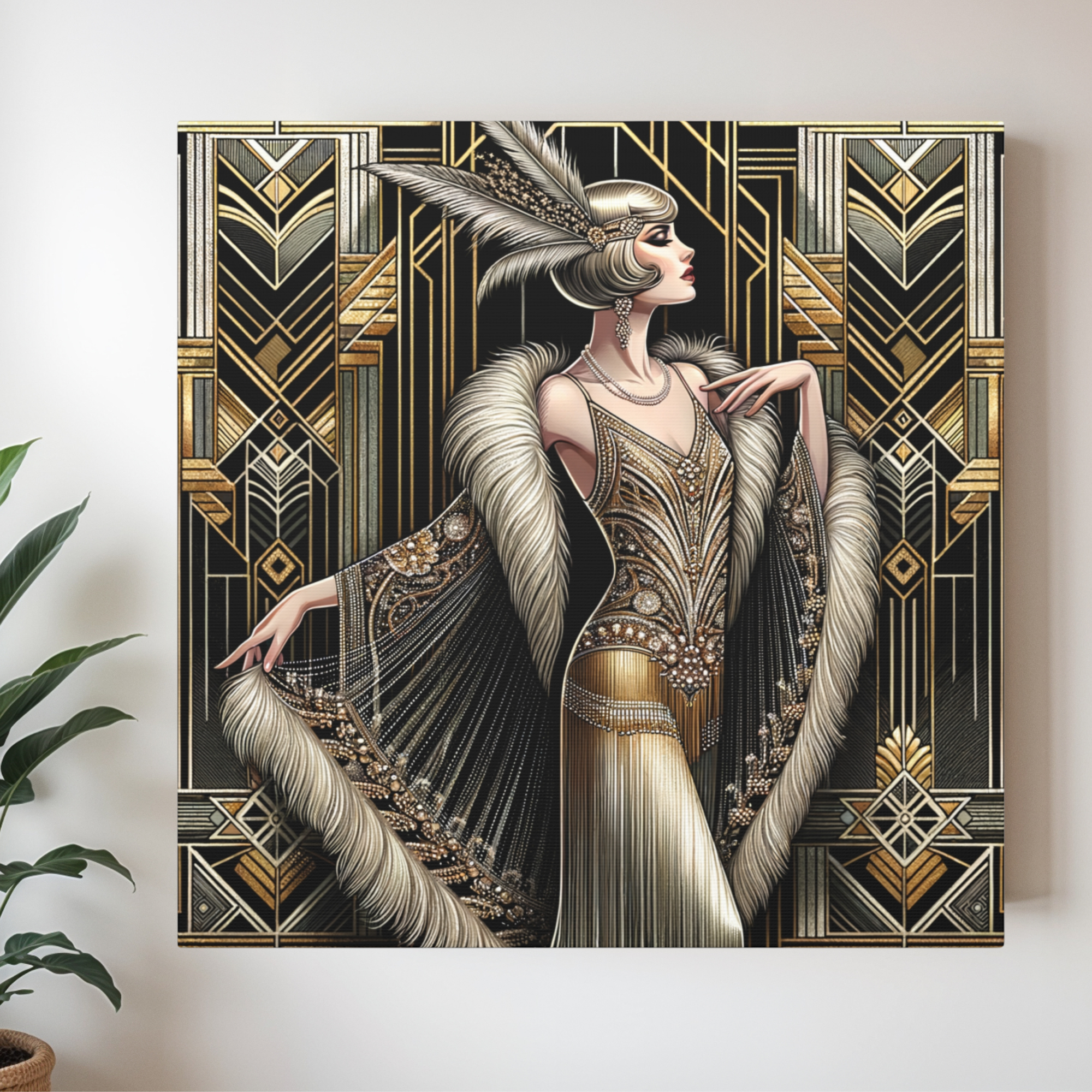 Roaring Twenties Glam Art Deco Wall Art – Gold Flapper Print