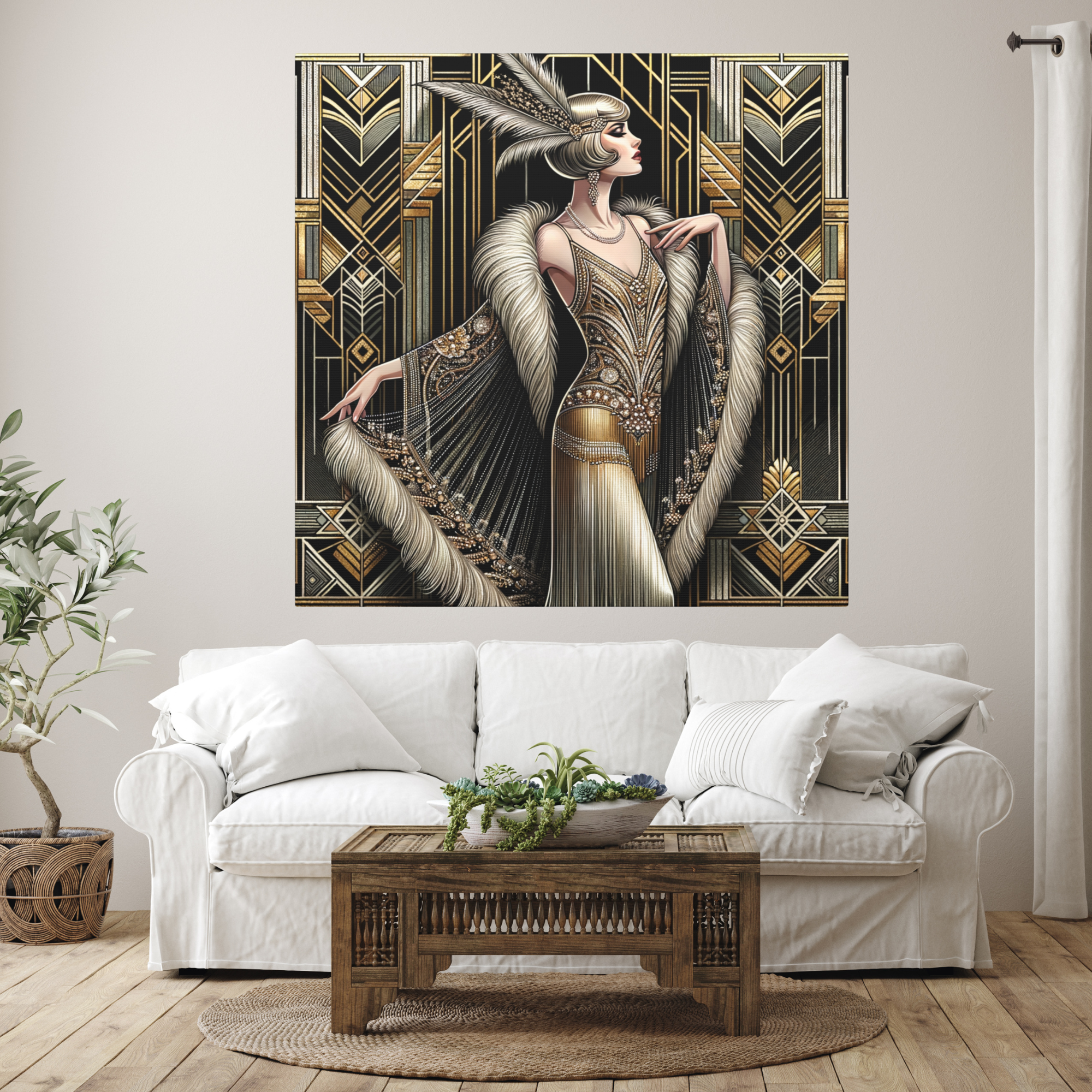 Roaring Twenties Glam Art Deco Wall Art – Gold Flapper Print