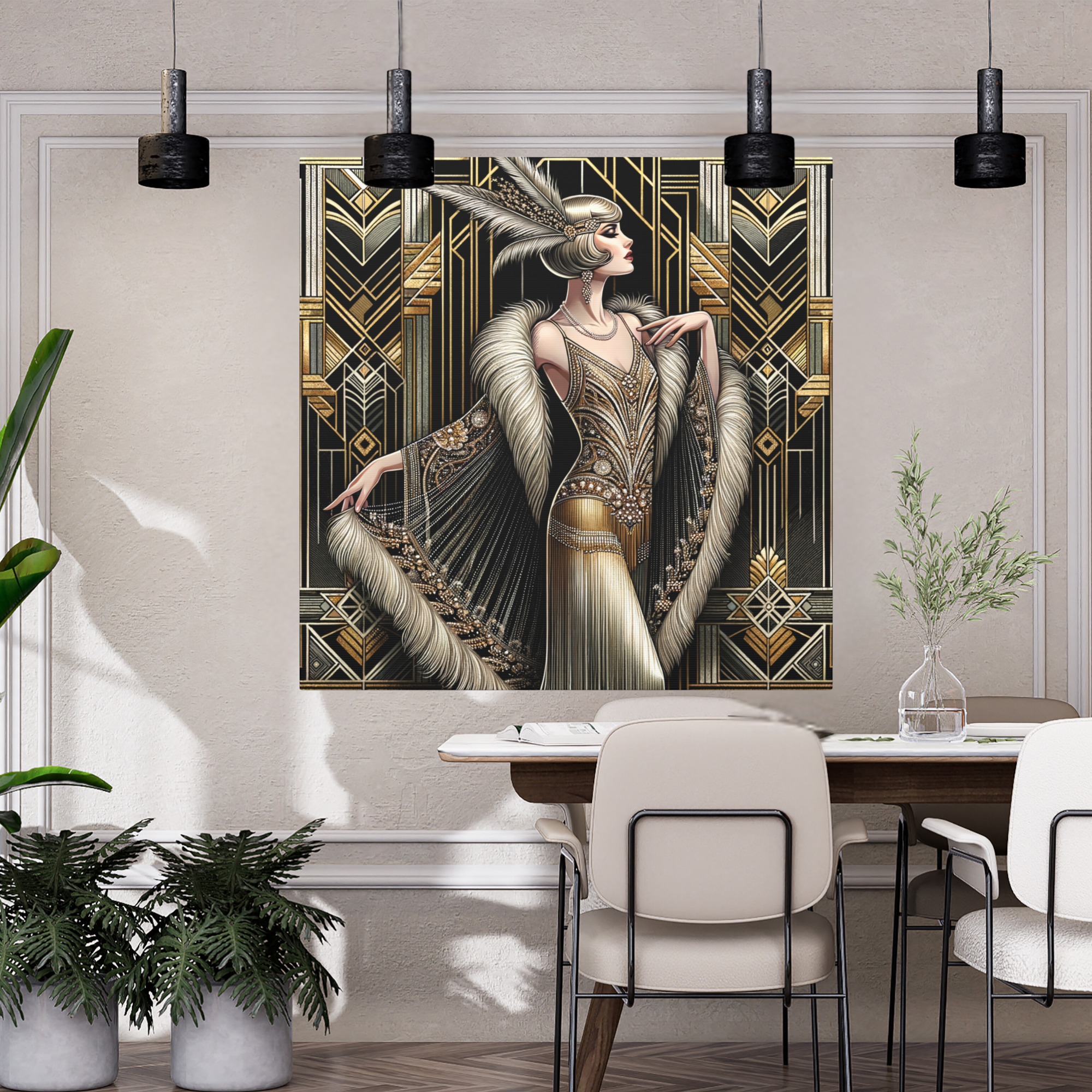 Roaring Twenties Glam Art Deco Wall Art – Gold Flapper Print