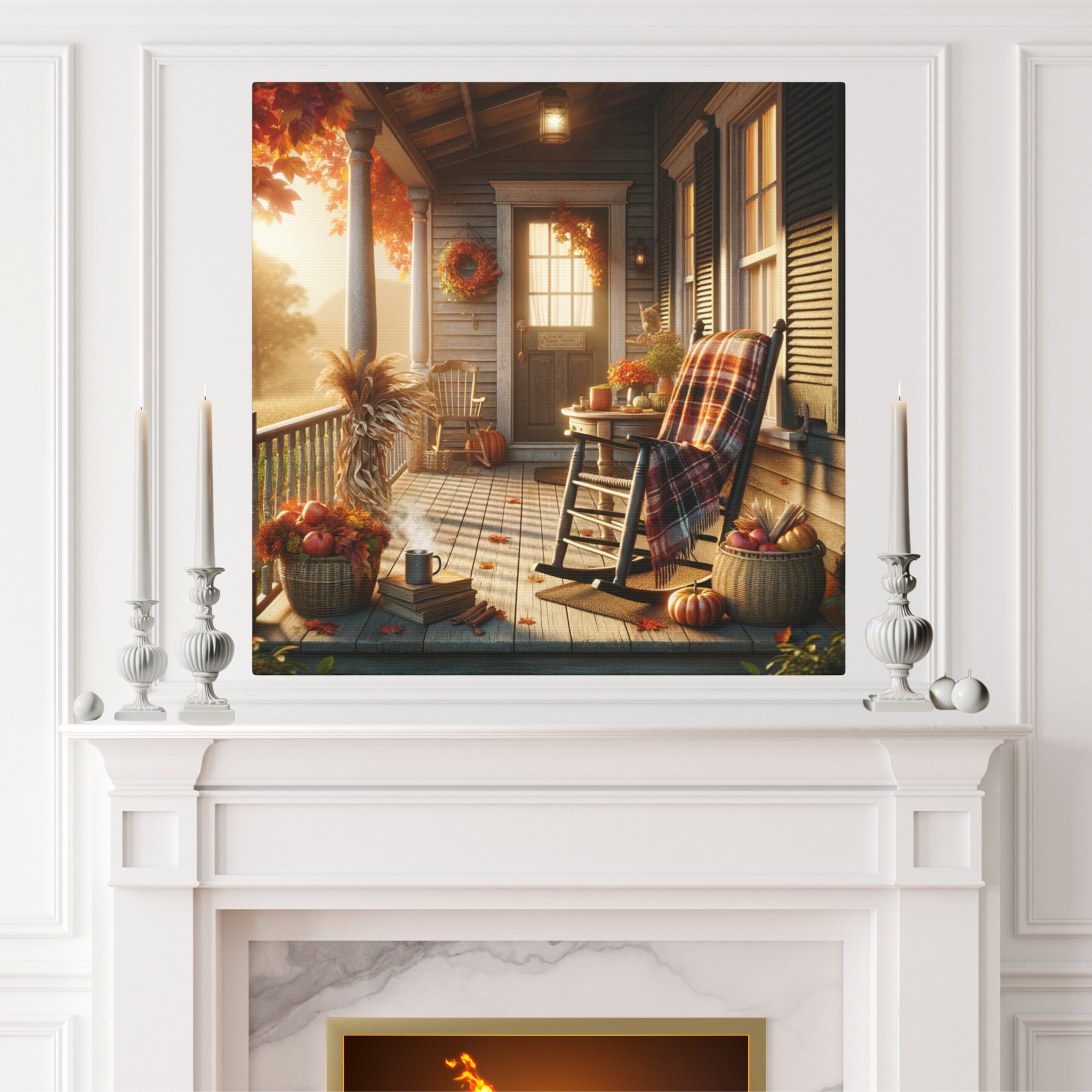 Cozy Autumn Porch With Rocking Chair Art