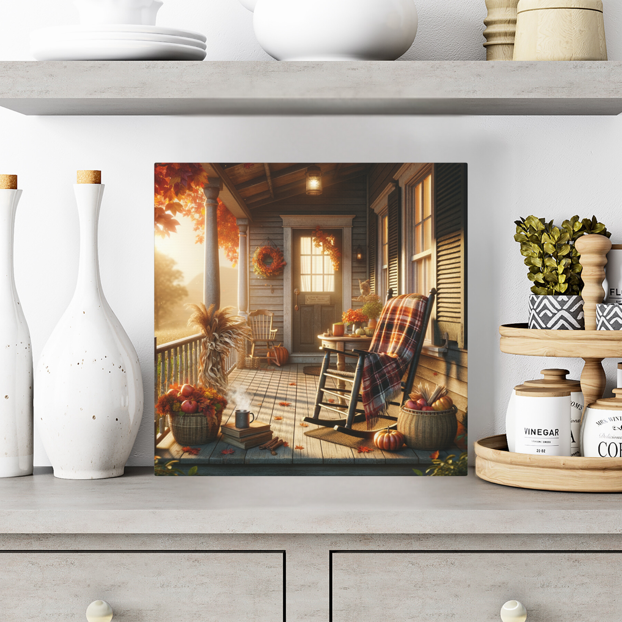 Cozy Autumn Porch With Rocking Chair Art