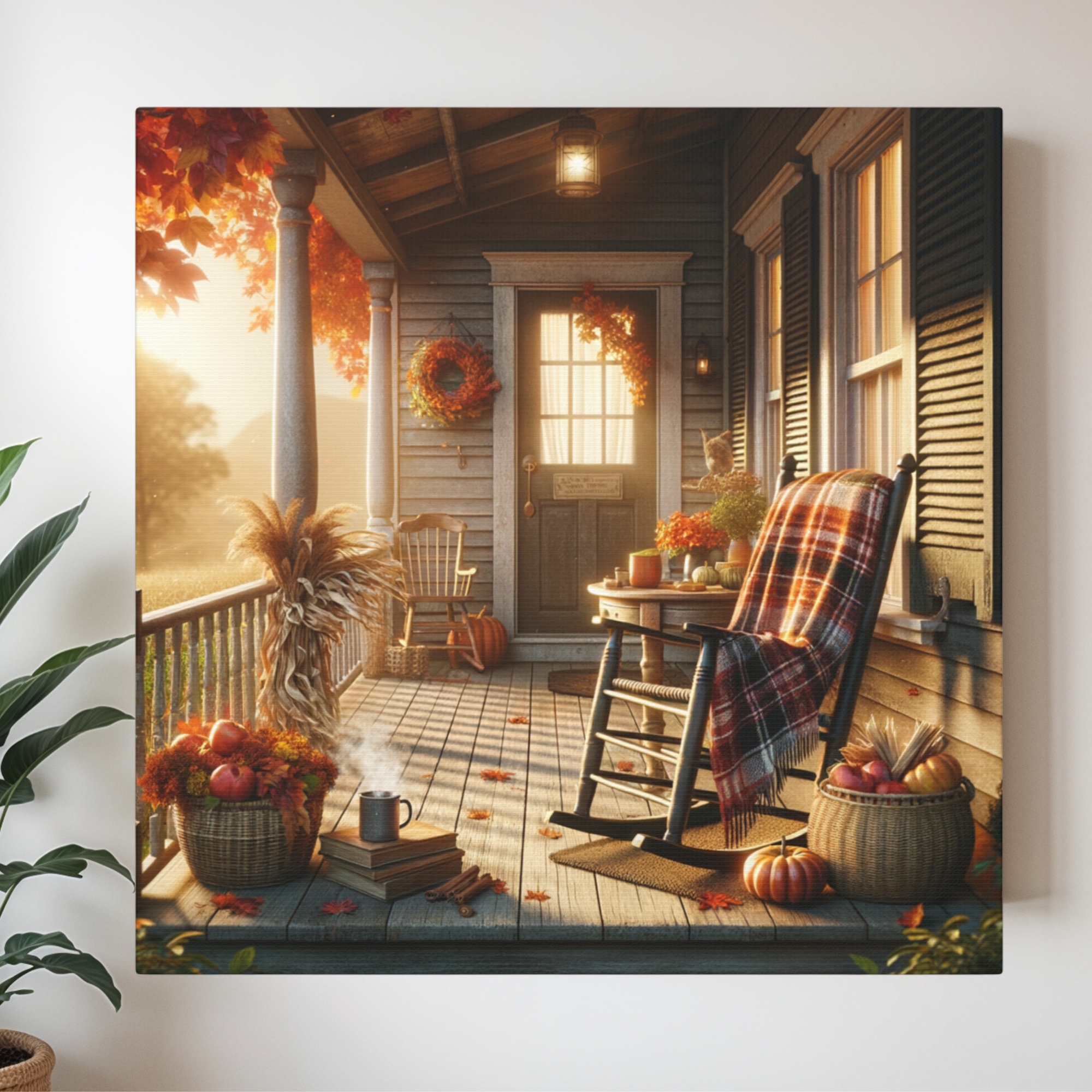 Cozy Autumn Porch With Rocking Chair Art