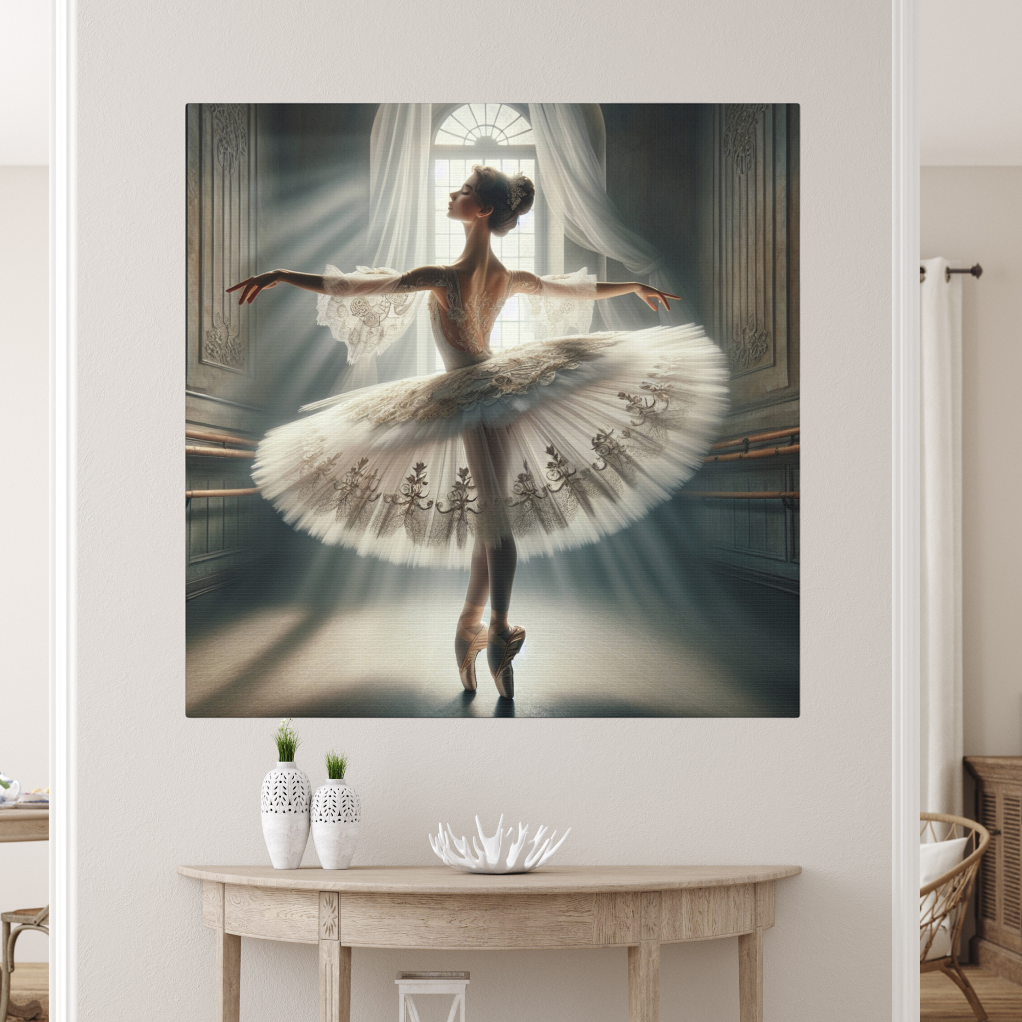 Elegant Ballerina in Sunlit Dance Studio