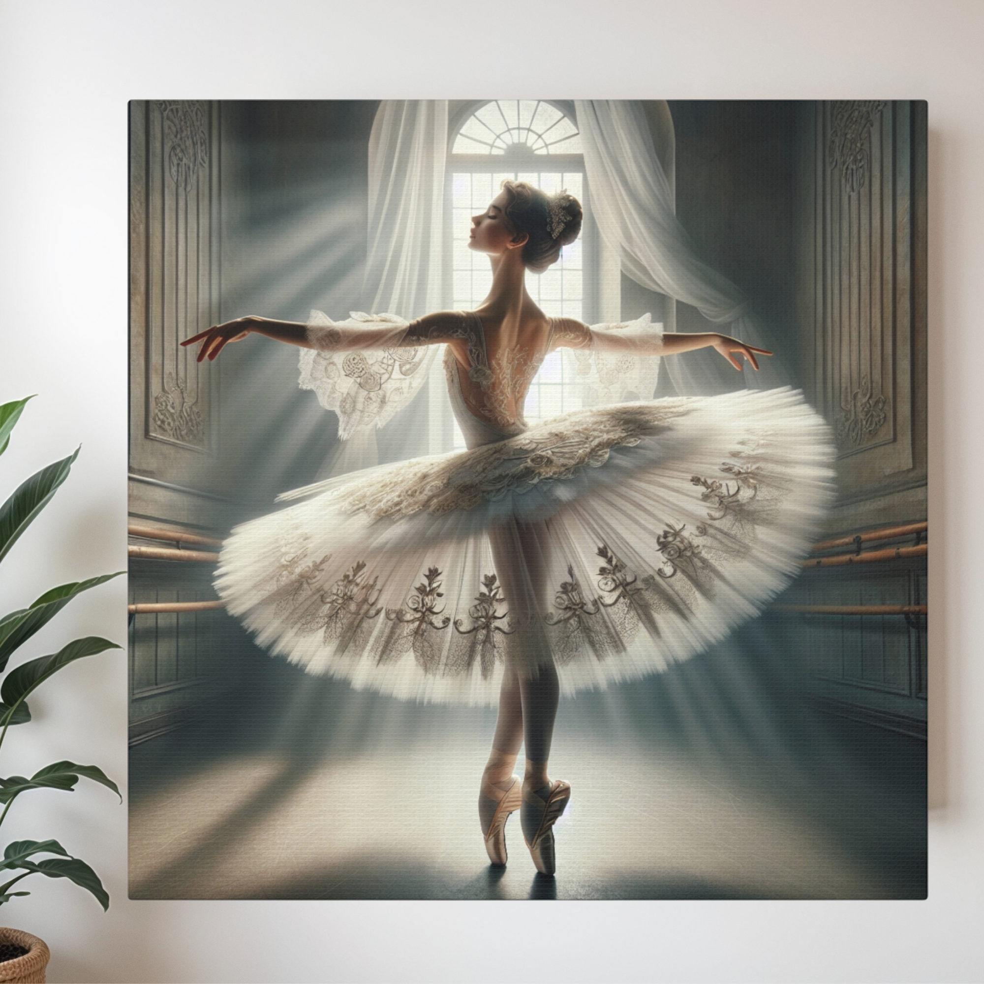 Elegant Ballerina in Sunlit Dance Studio