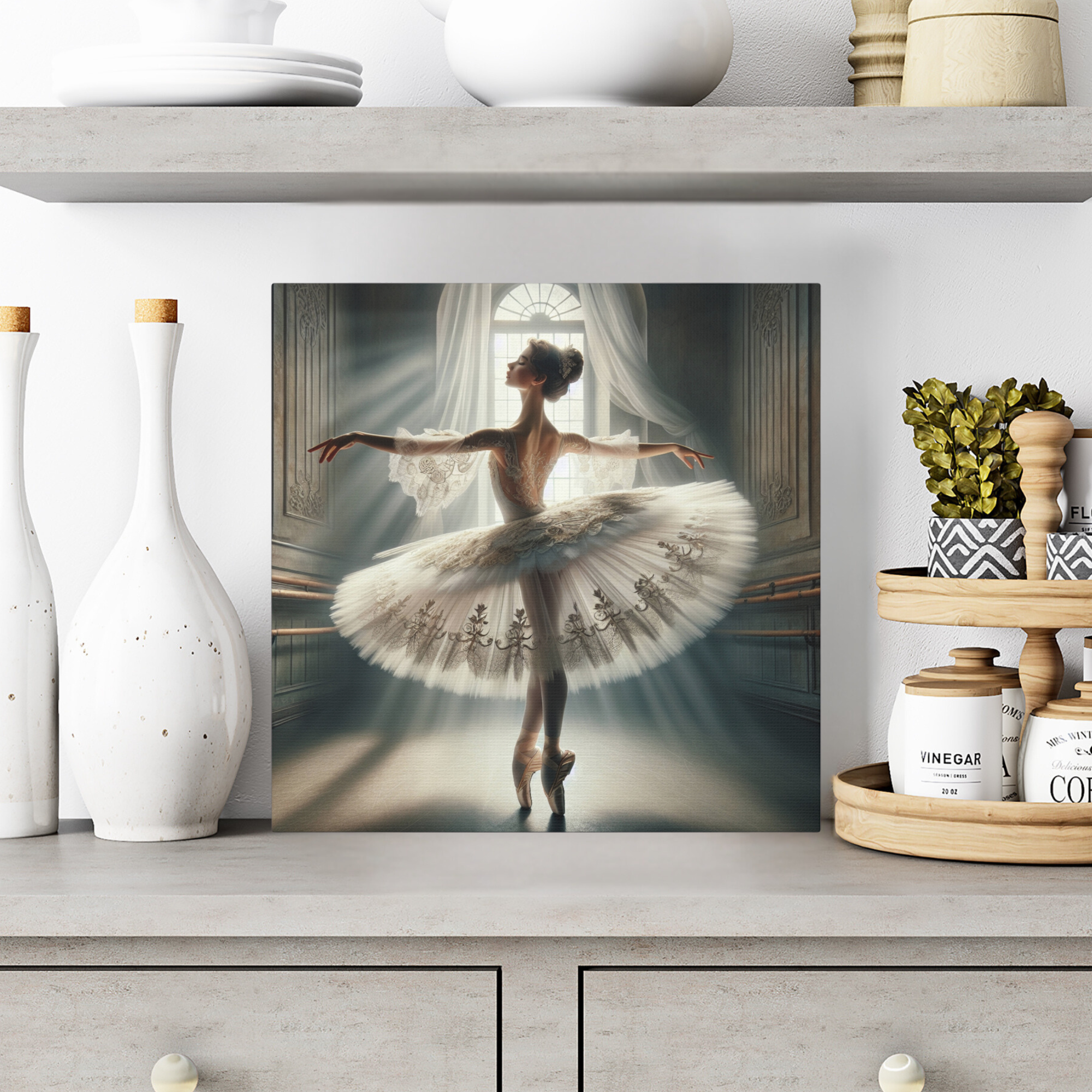 Elegant Ballerina in Sunlit Dance Studio