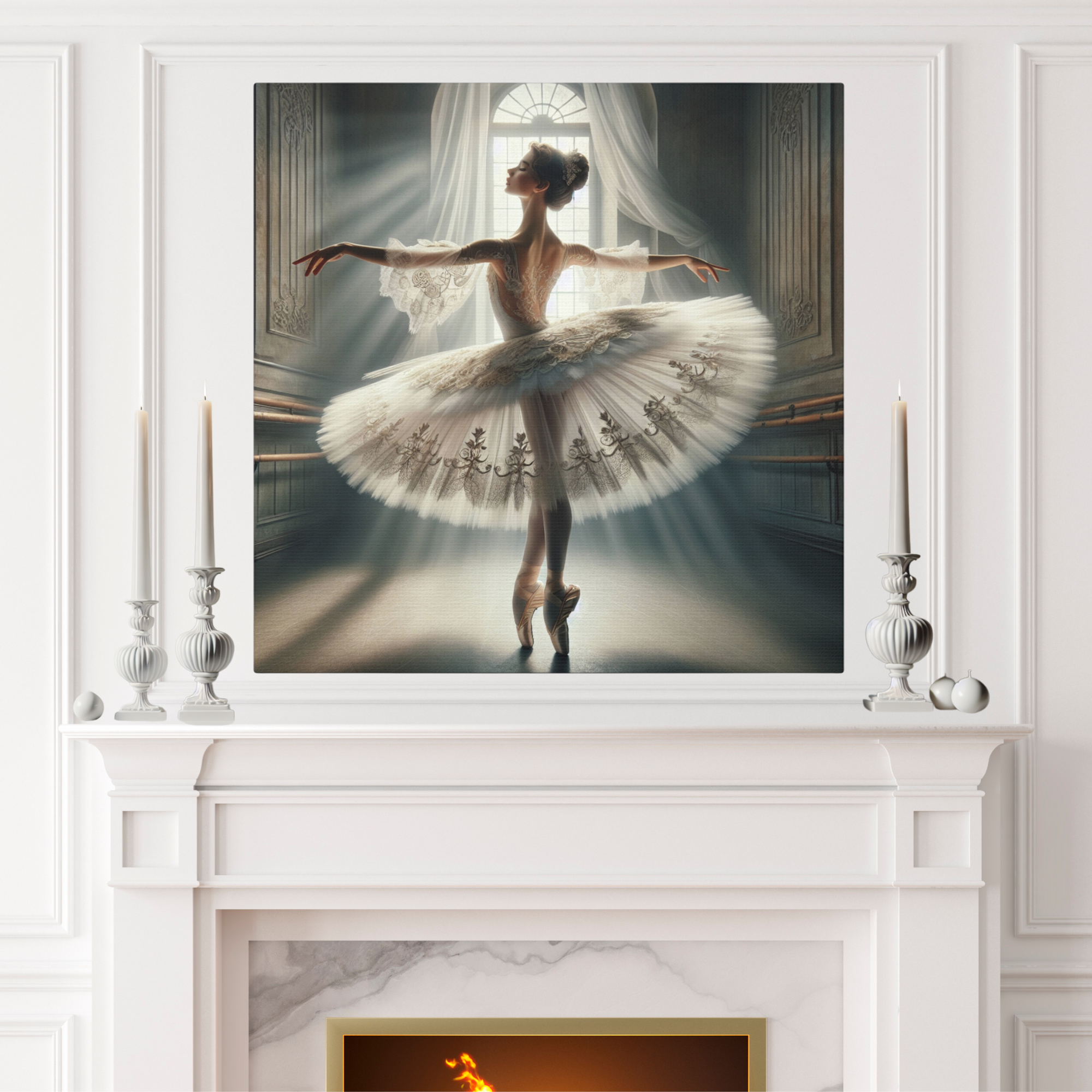 Elegant Ballerina in Sunlit Dance Studio