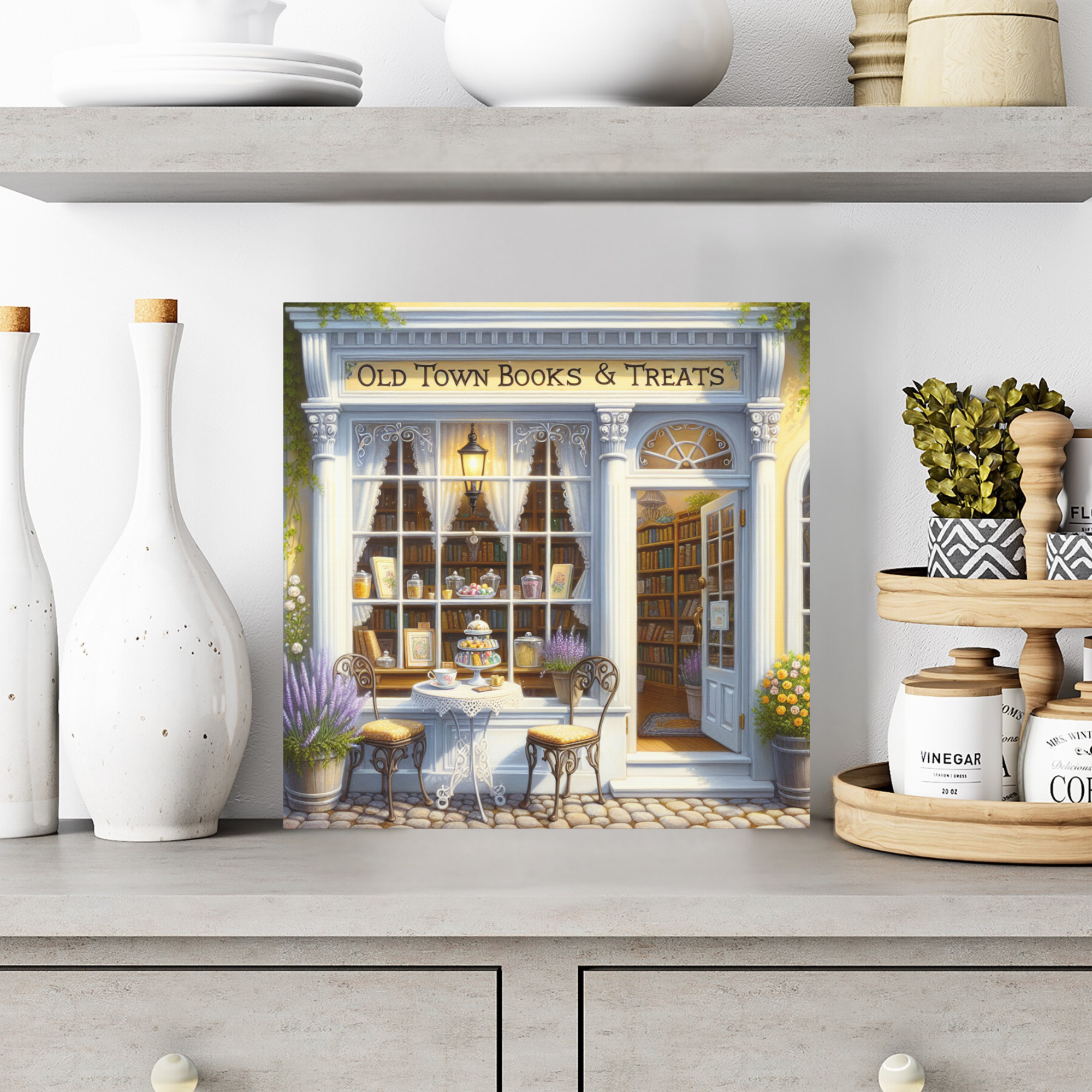 Old Town Bookshop with Sweets – Bookstore Wall Art