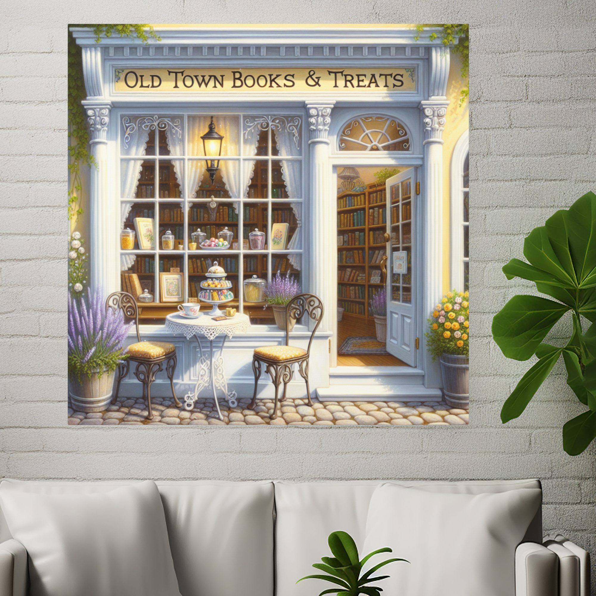 Old Town Bookshop with Sweets – Bookstore Wall Art