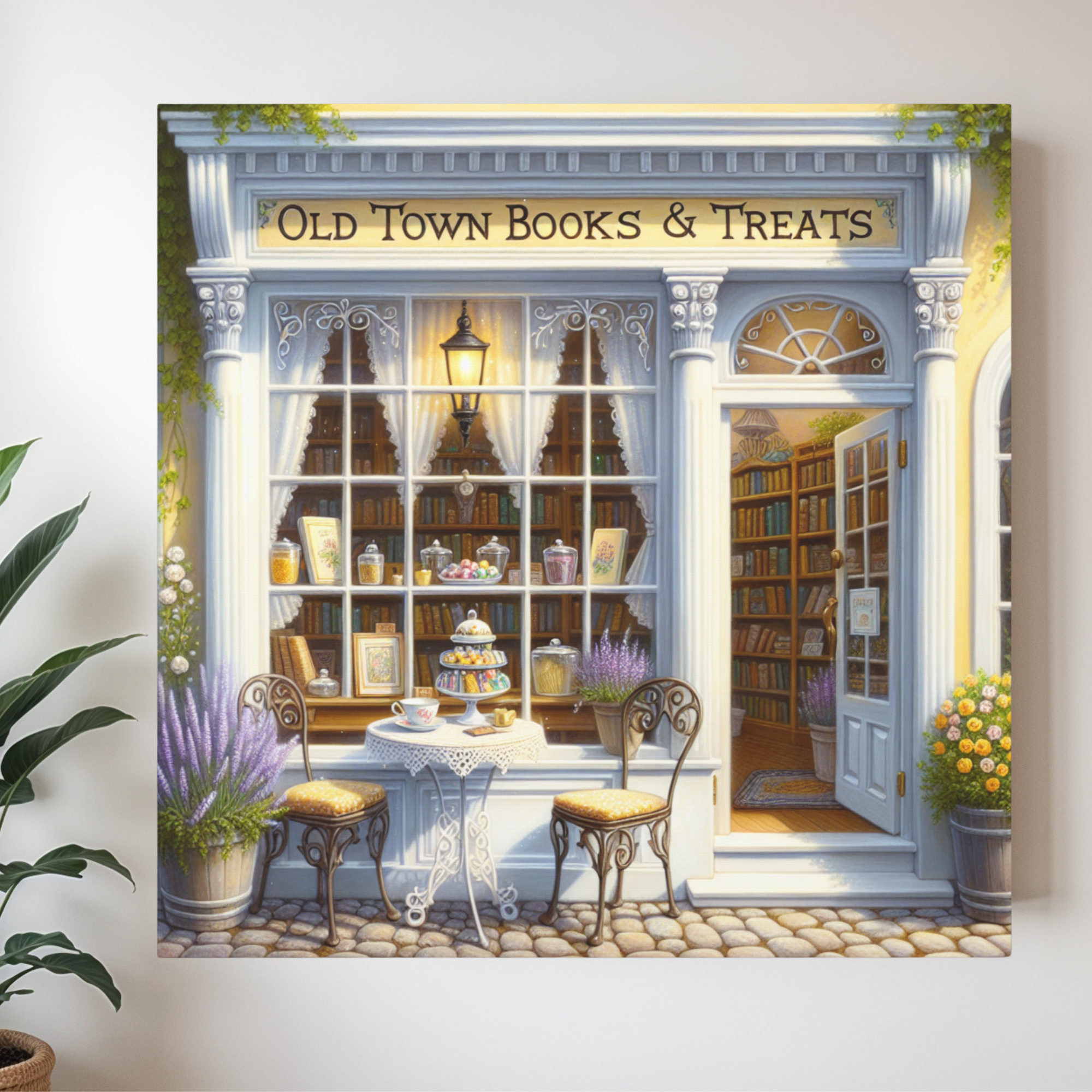 Old Town Bookshop with Sweets – Bookstore Wall Art