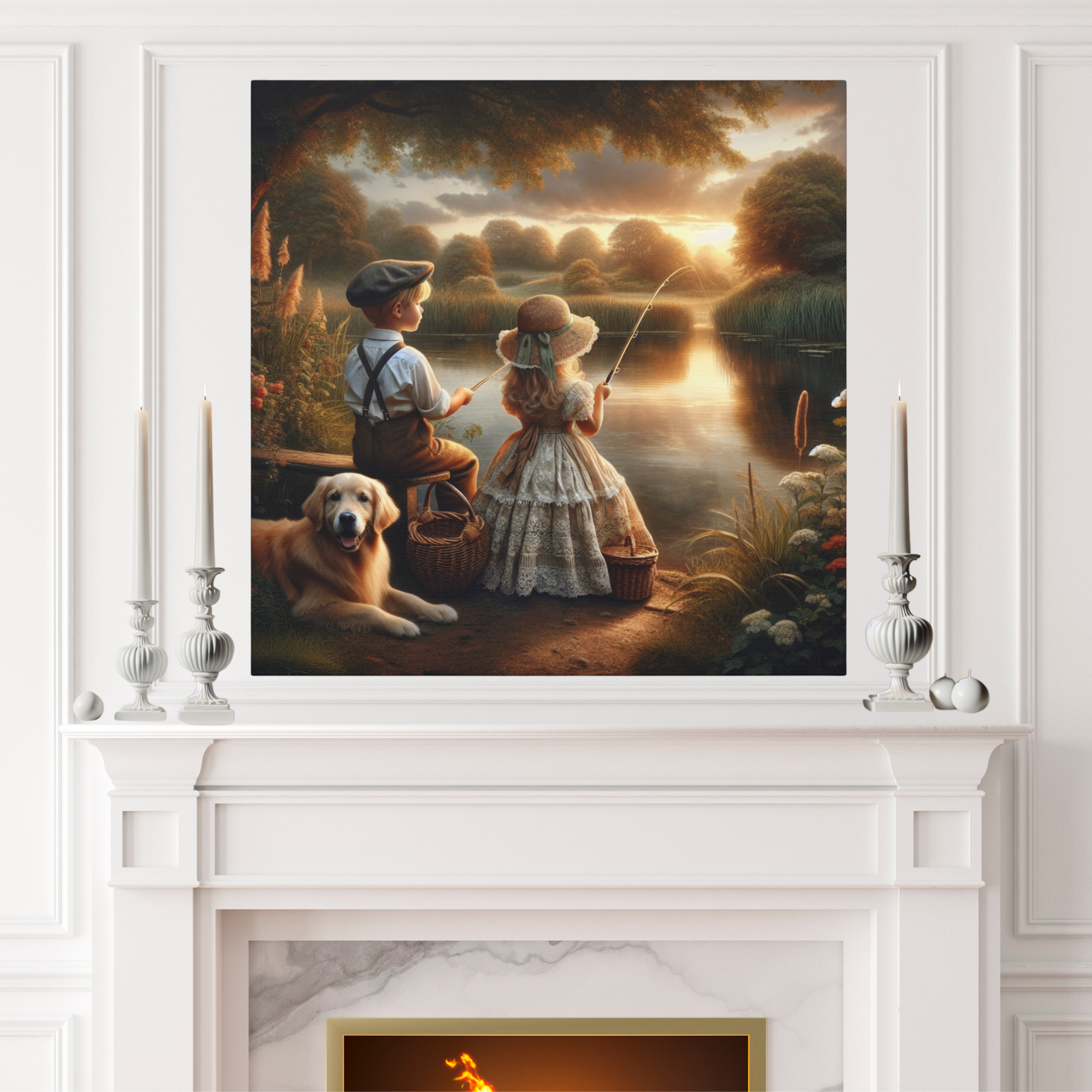 Golden Hour Fishing by the River – Vintage Childhood Wall Art