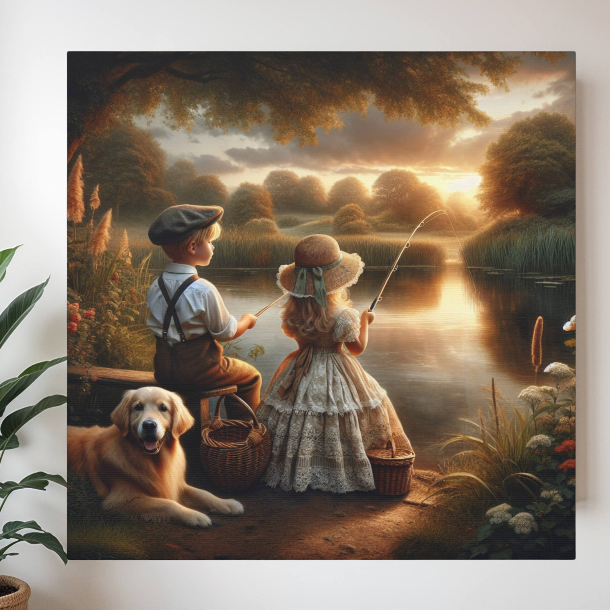 Golden Hour Fishing by the River – Vintage Childhood Wall Art