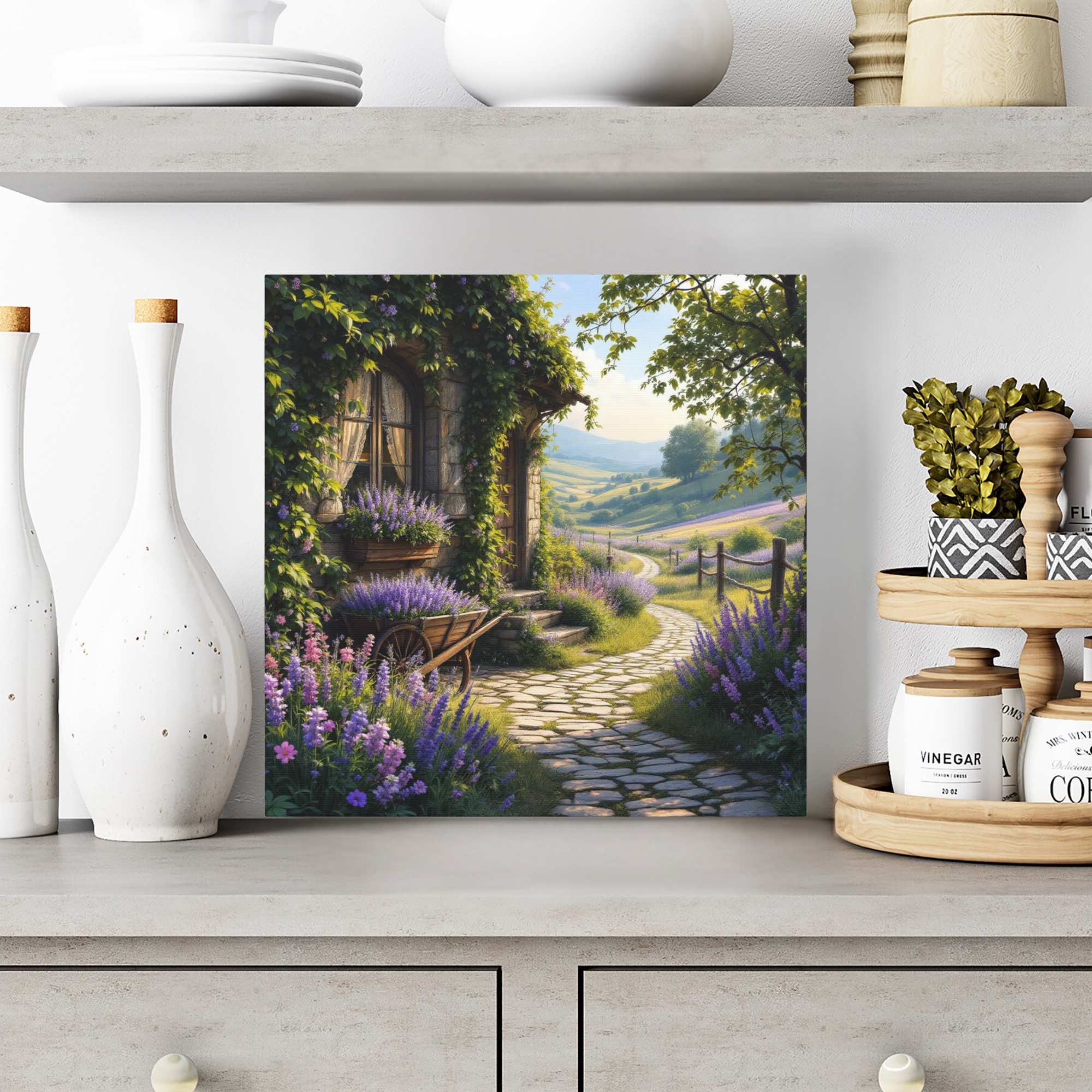 Lavender Path to Country Cottage – Countryside Wall Art