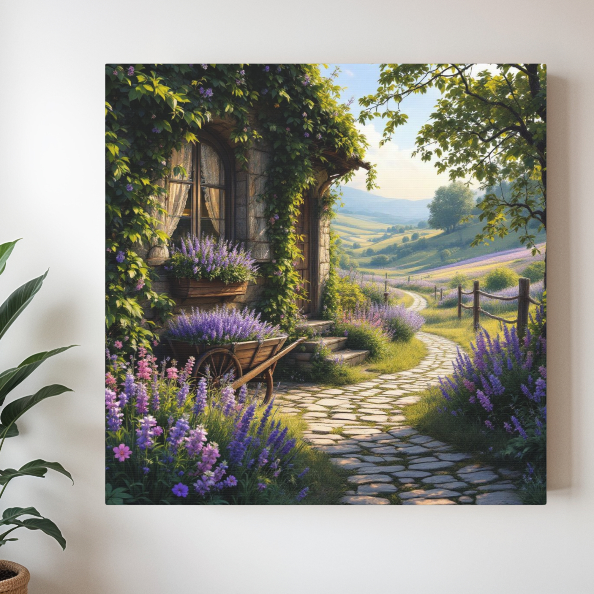 Lavender Path to Country Cottage – Countryside Wall Art