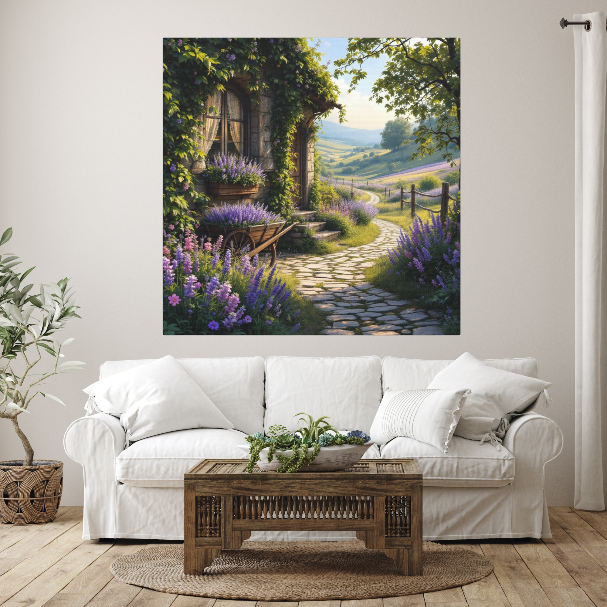 Lavender Path to Country Cottage – Countryside Wall Art