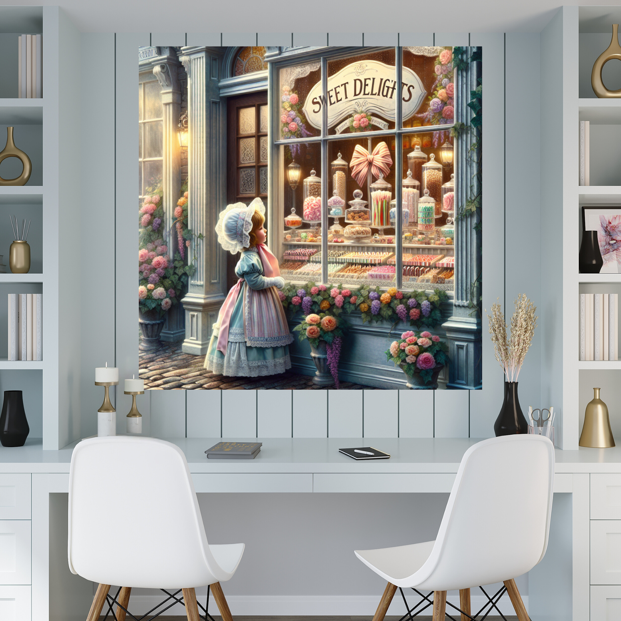 Victorian Girl at Sweet Shop Window – Candy Wall Art