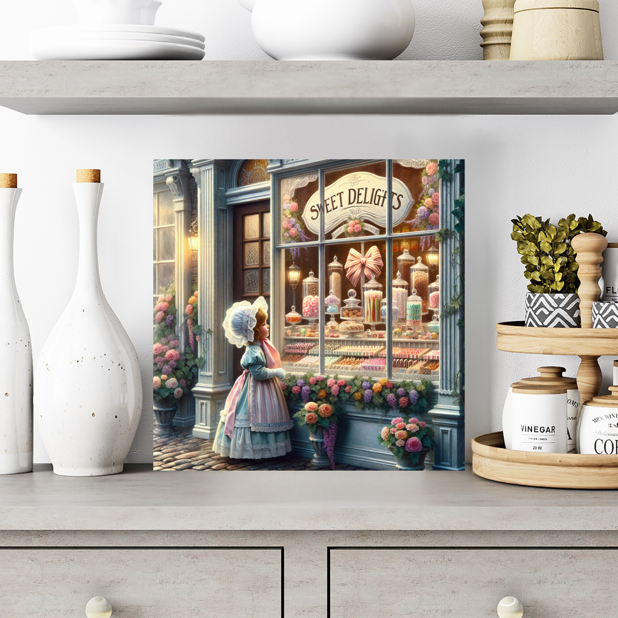 Victorian Girl at Sweet Shop Window – Candy Wall Art