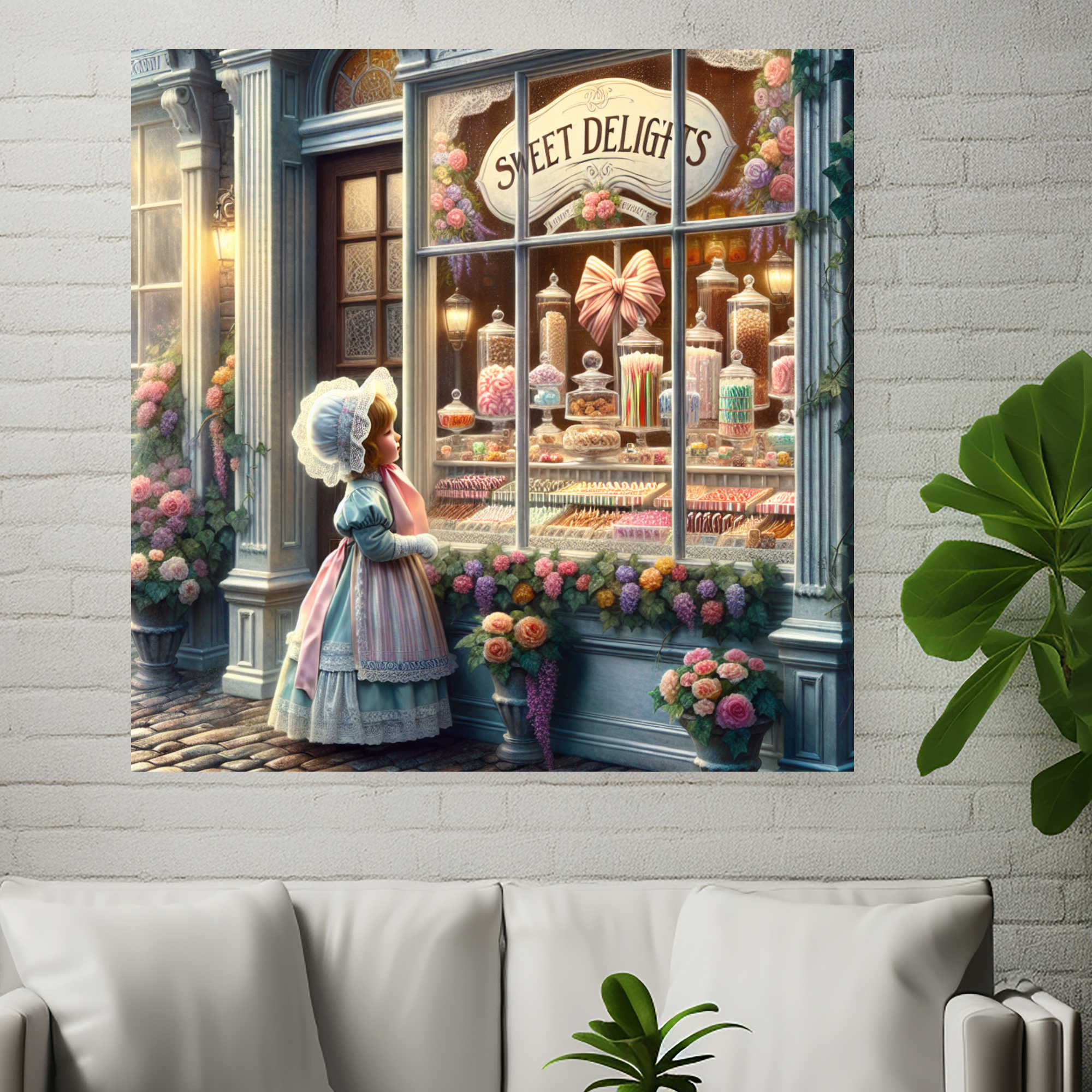 Victorian Girl at Sweet Shop Window – Candy Wall Art
