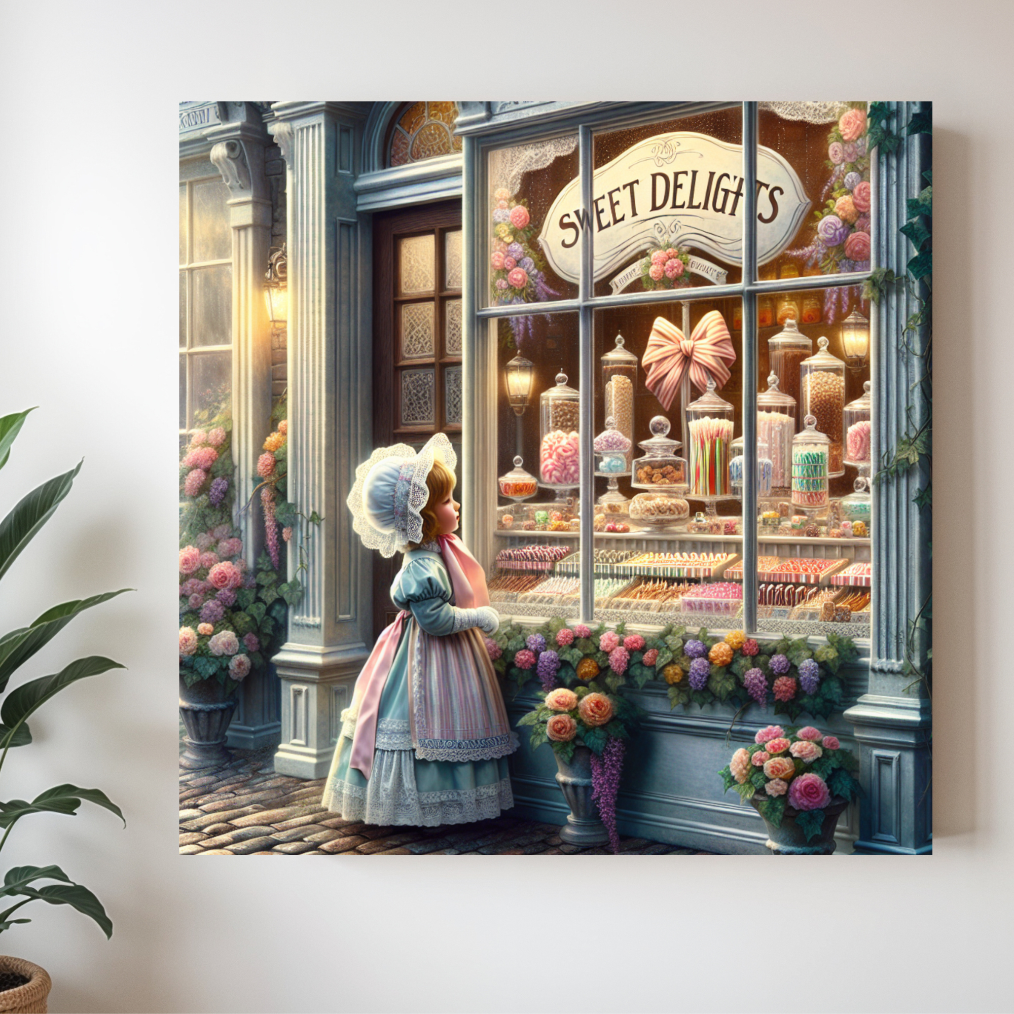 Victorian Girl at Sweet Shop Window – Candy Wall Art