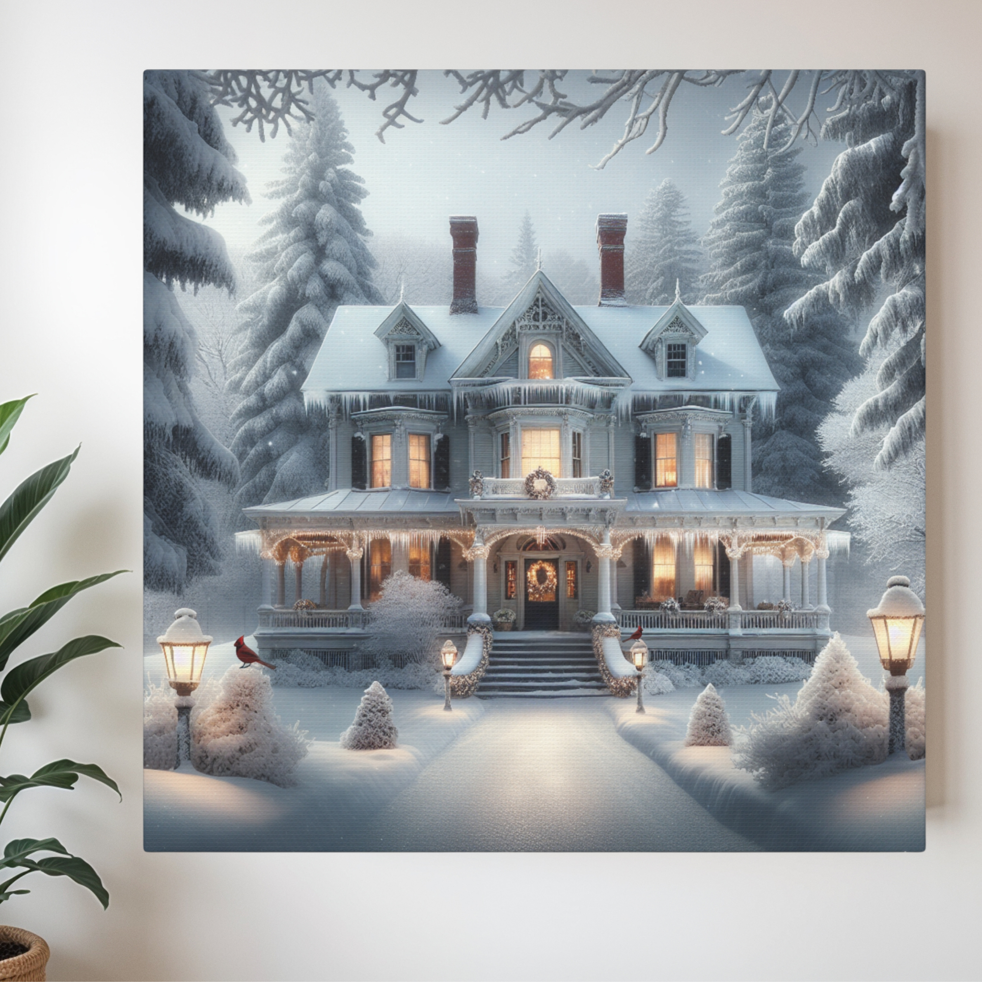 Victorian Christmas House in Snow – Winter Holiday Wall Art