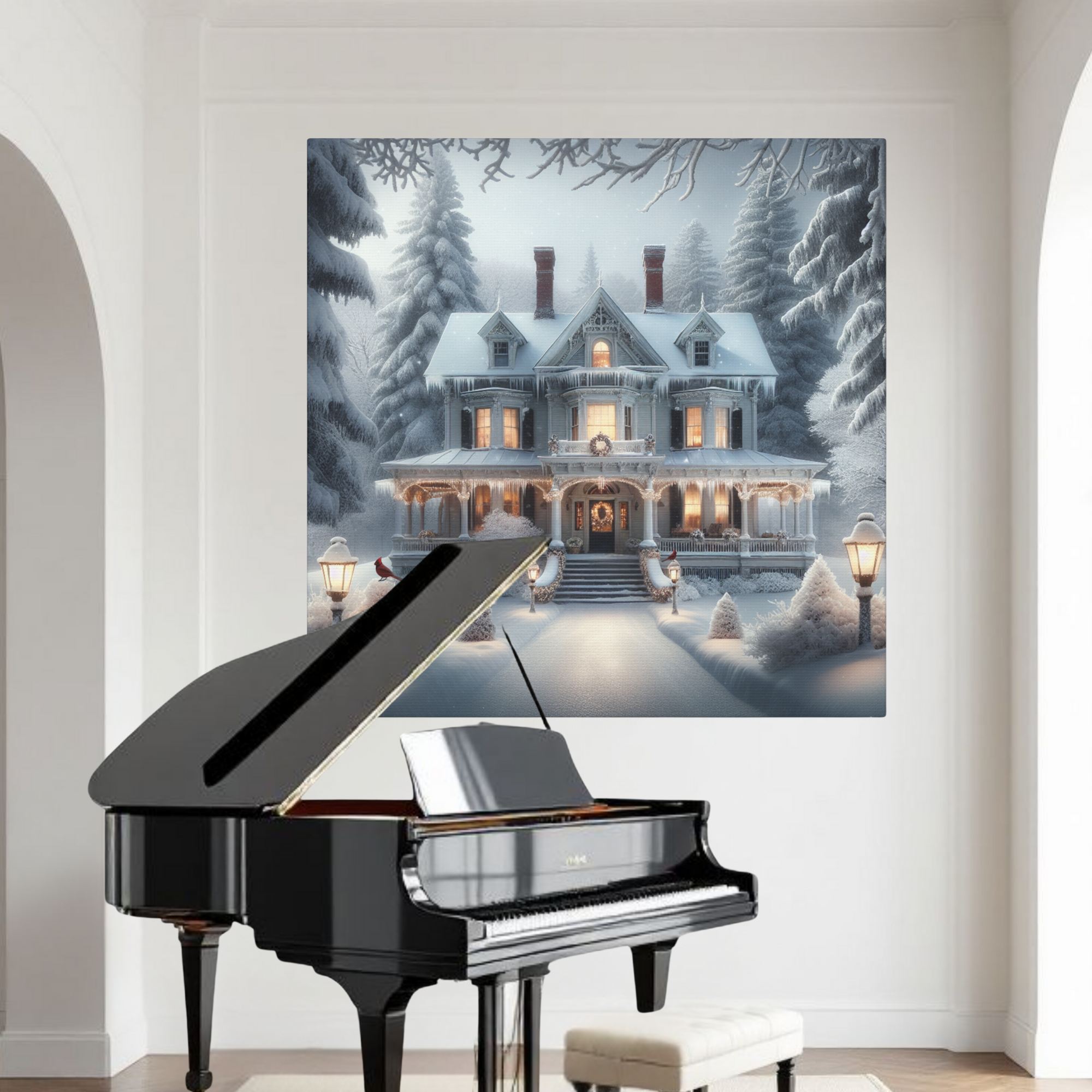 Victorian Christmas House in Snow – Winter Holiday Wall Art
