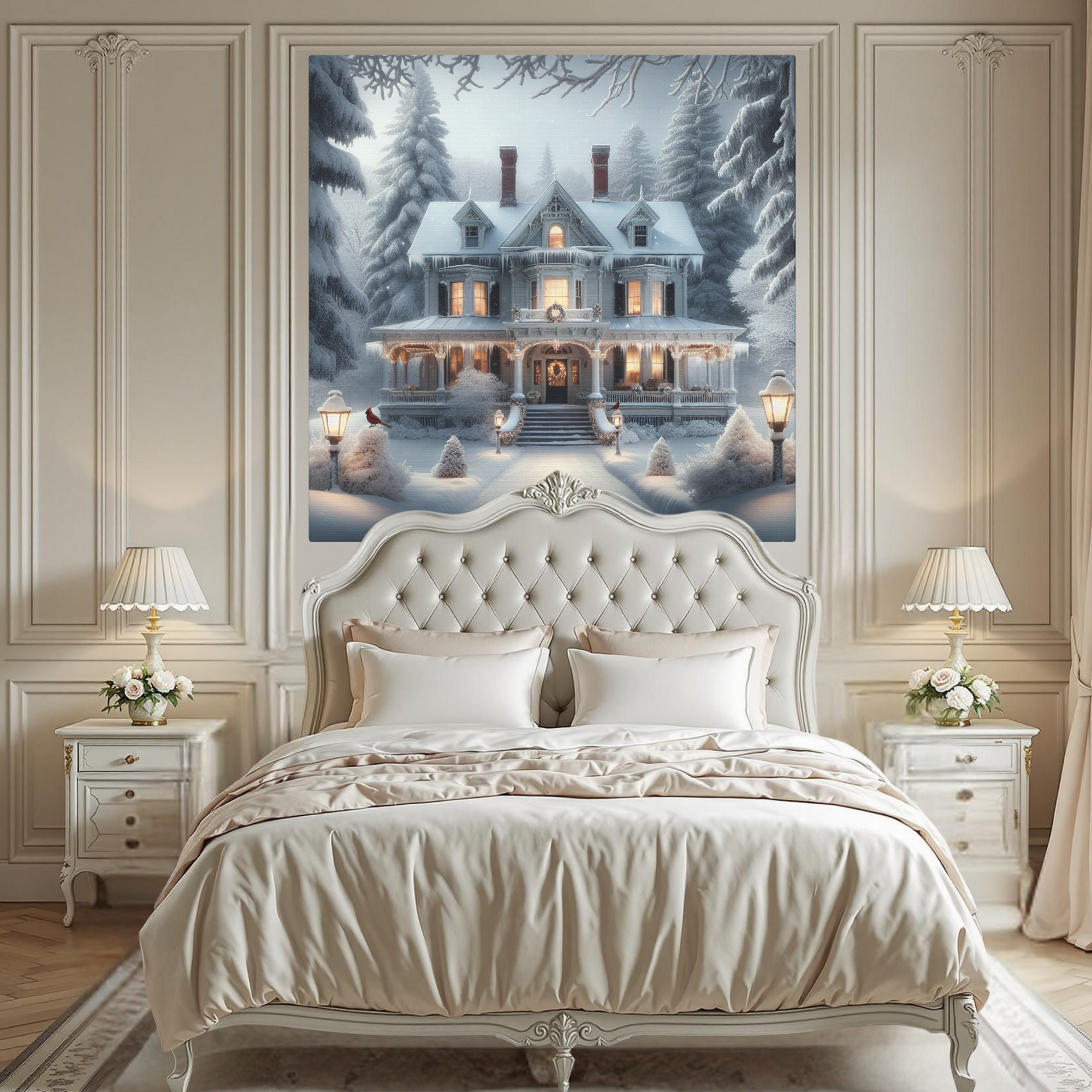 Victorian Christmas House in Snow – Winter Holiday Wall Art