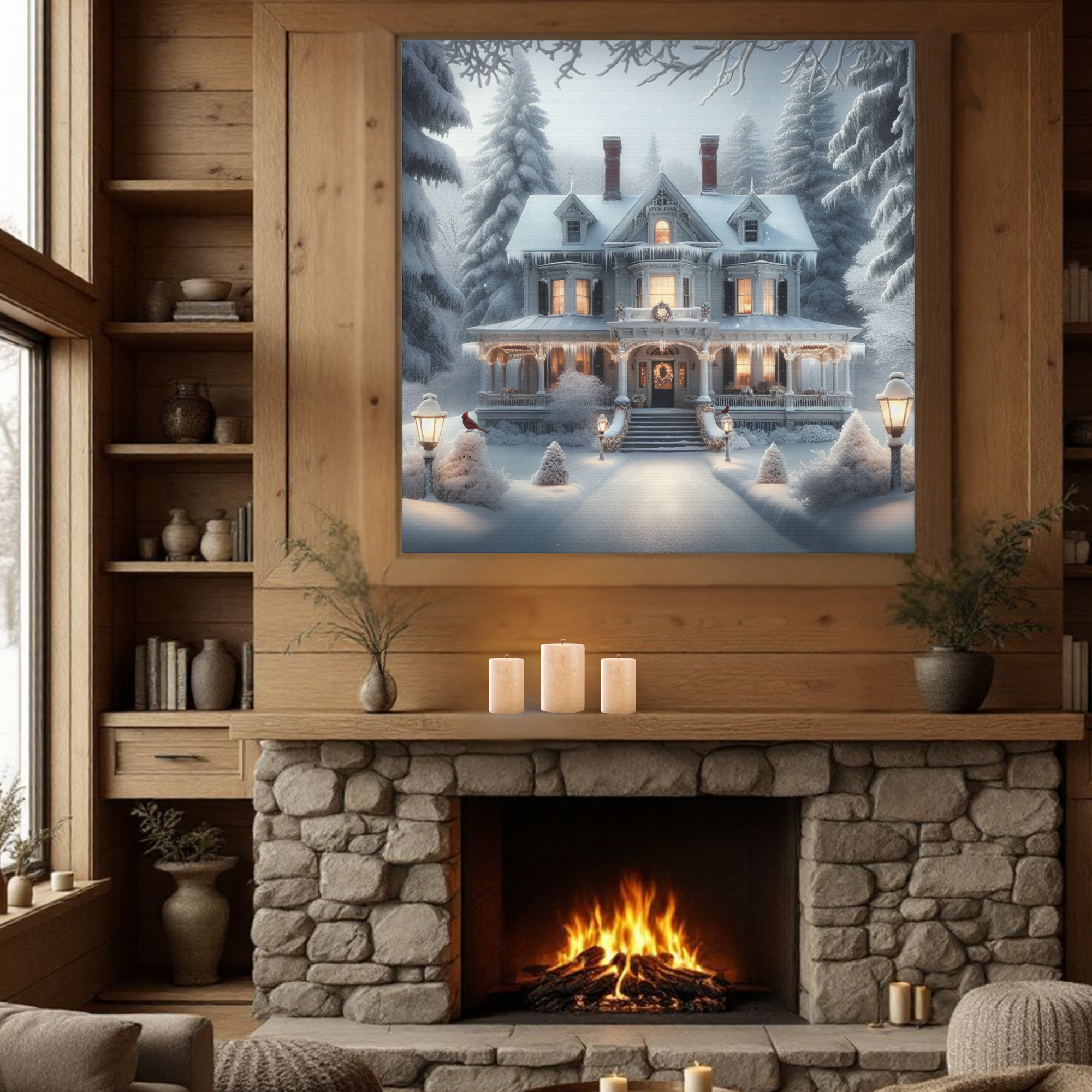 Victorian Christmas House in Snow – Winter Holiday Wall Art