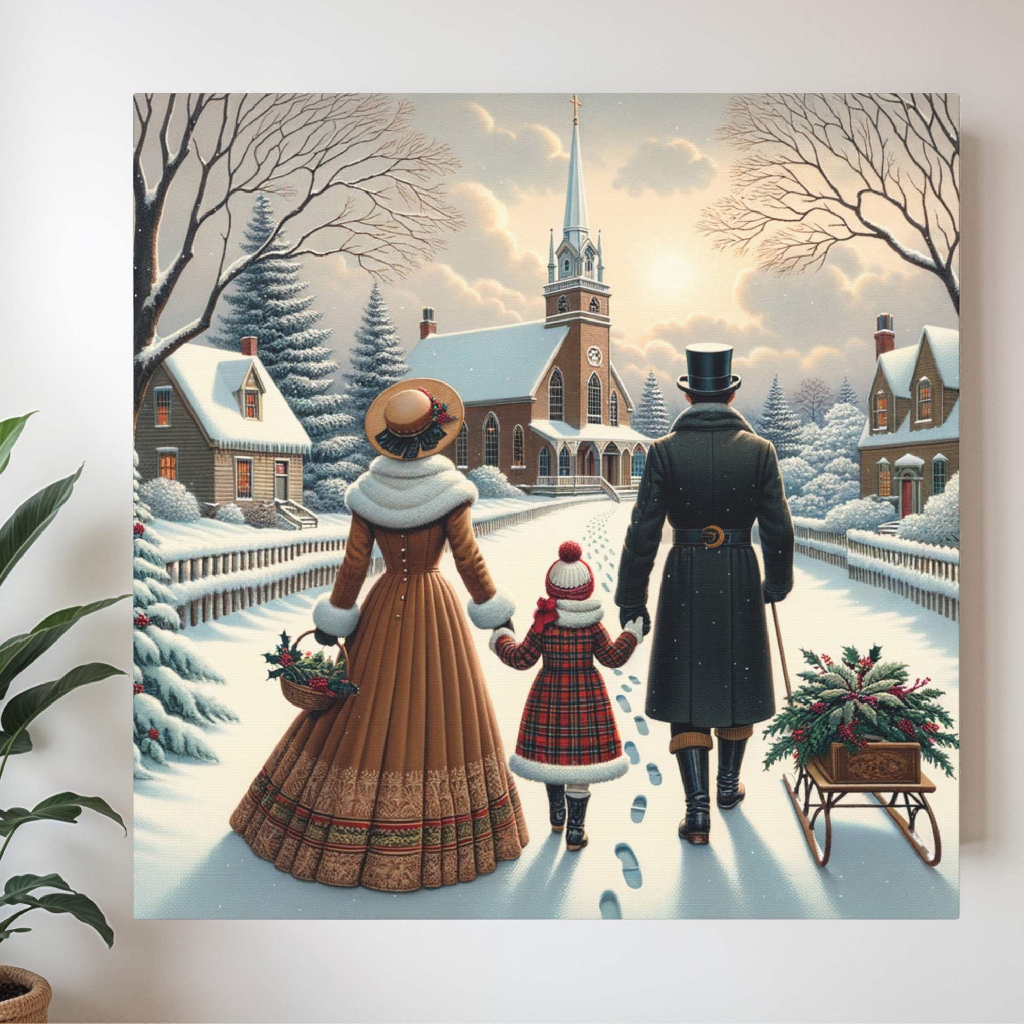 Victorian Family Walking to Church – Christmas Wall Art
