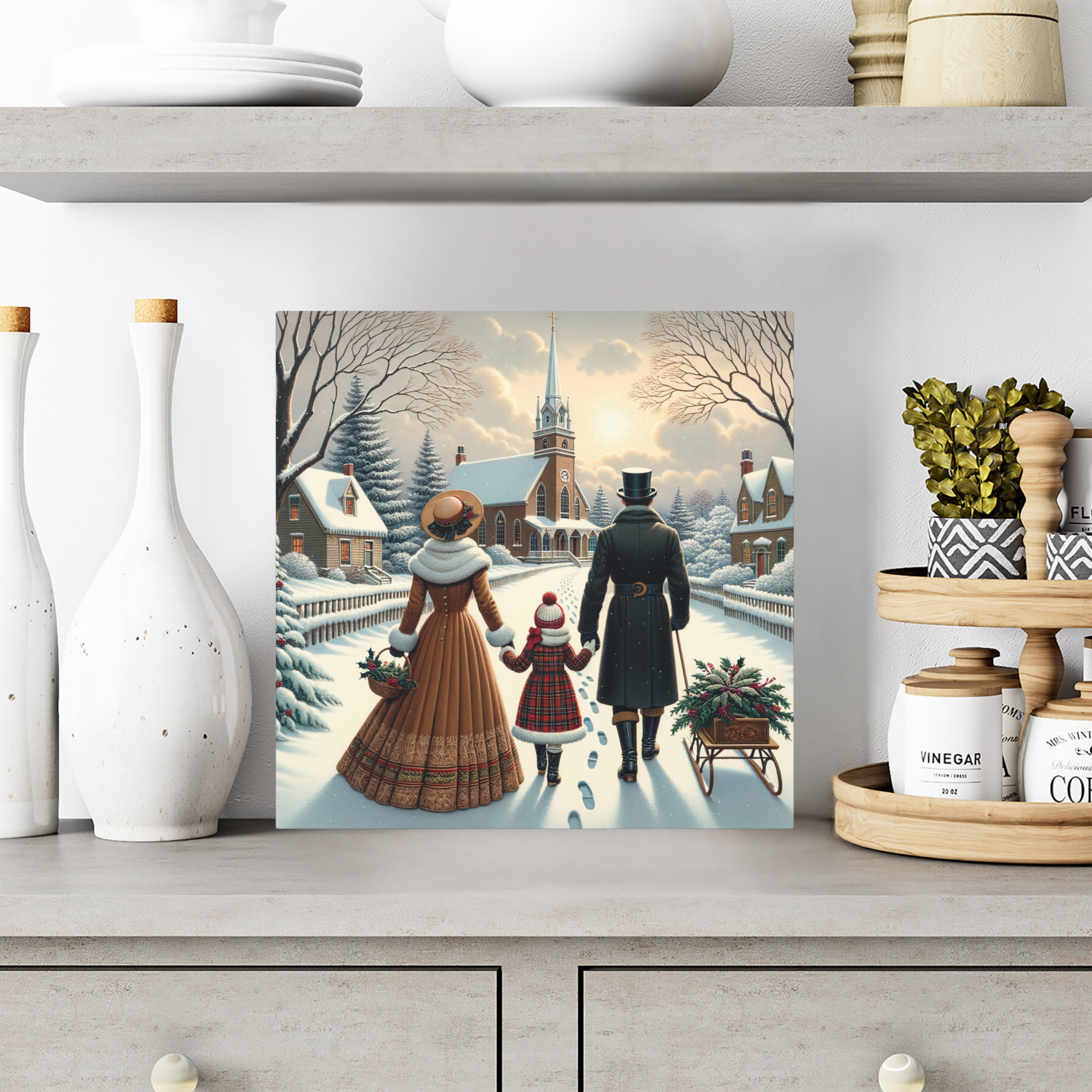 Victorian Family Walking to Church – Christmas Wall Art