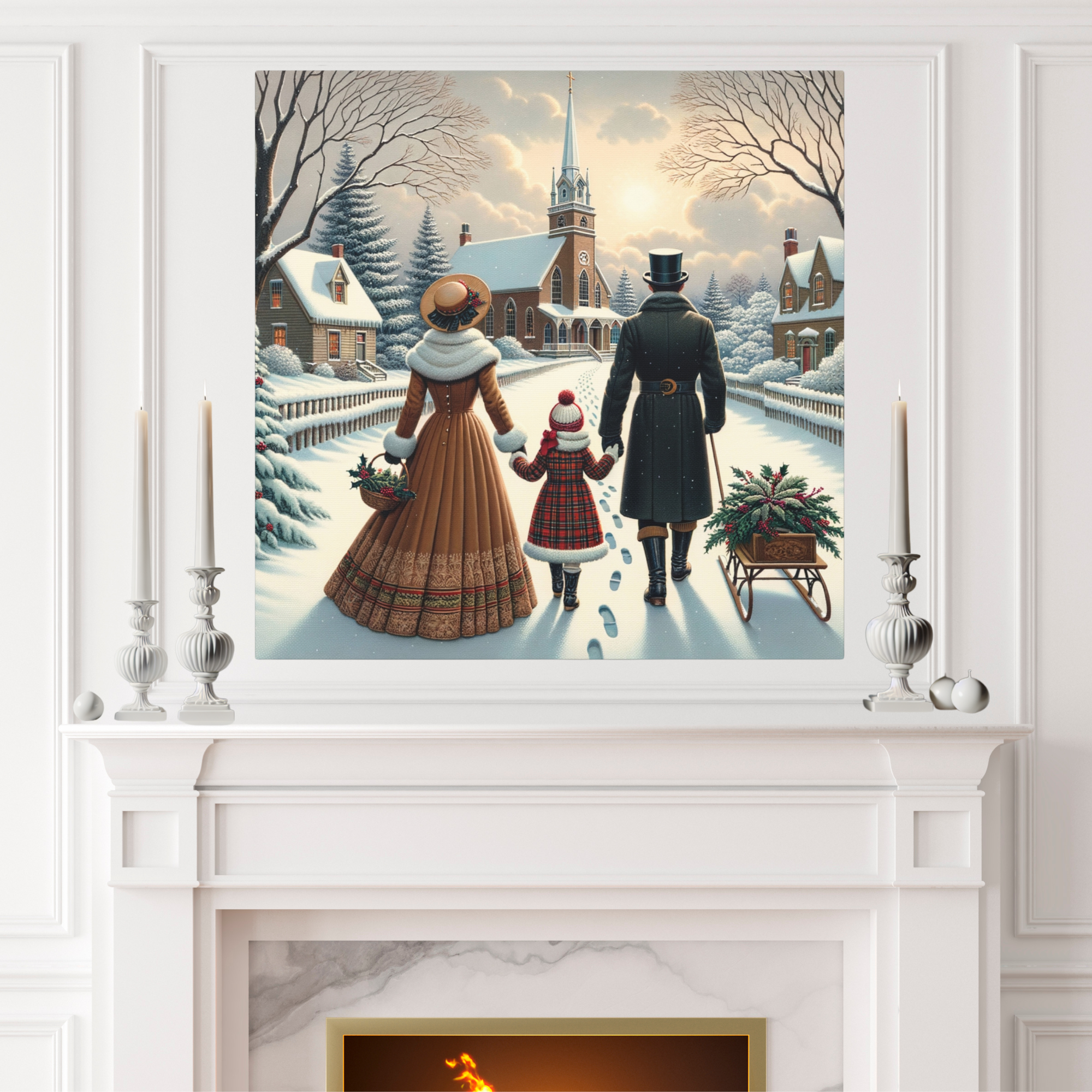 Victorian Family Walking to Church – Christmas Wall Art