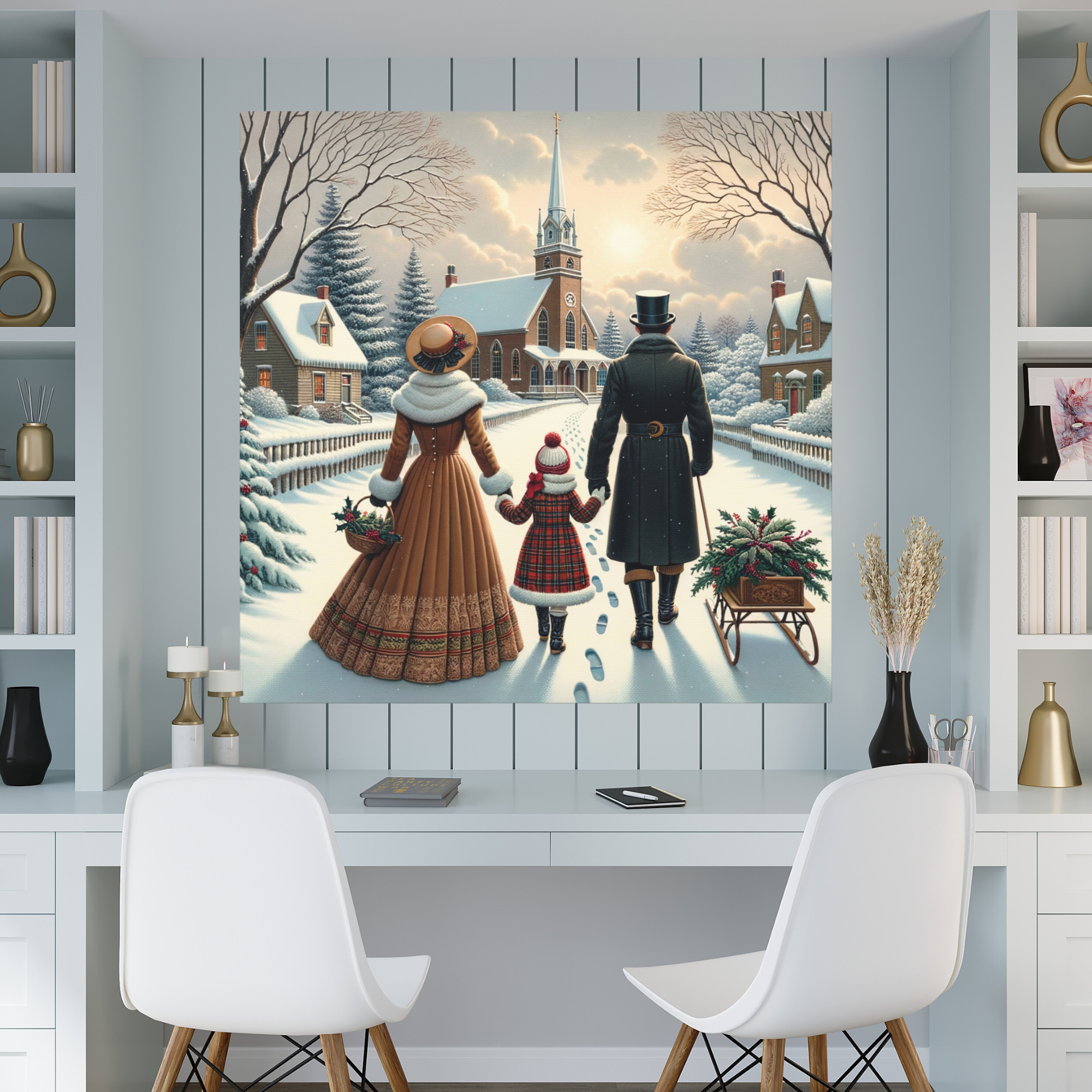 Victorian Family Walking to Church – Christmas Wall Art